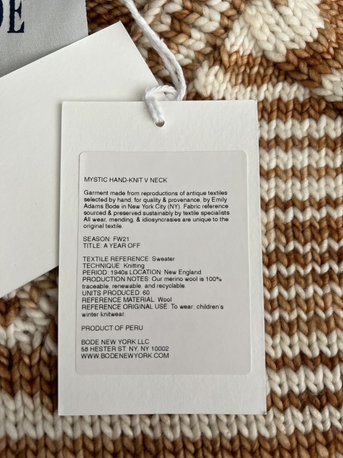 Bode FW21 Tan & Off-White Mystic Hand-Knit V-Neck Sweatshirt Size US M / EU 48-50 / 2 - 8 Thumbnail