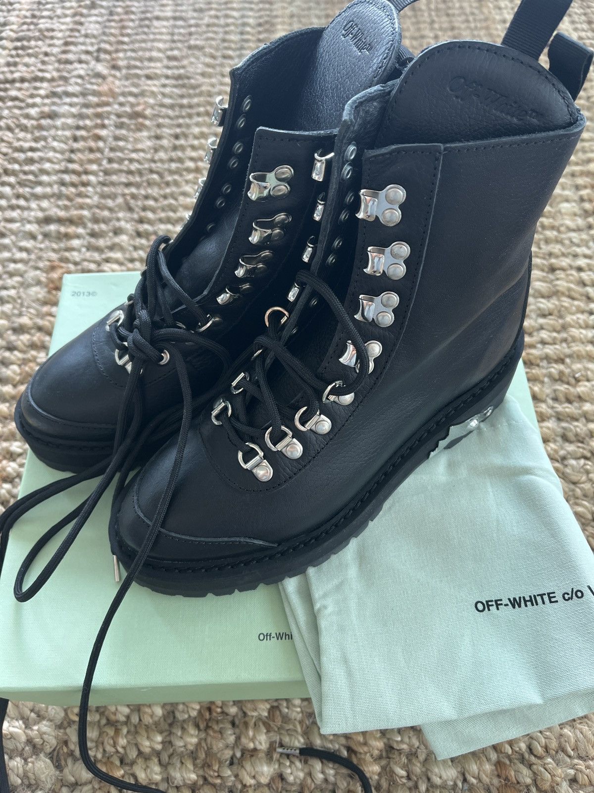 Off White Off White Hiking Combat Leather Lace Up Boots Lug Sole Grailed