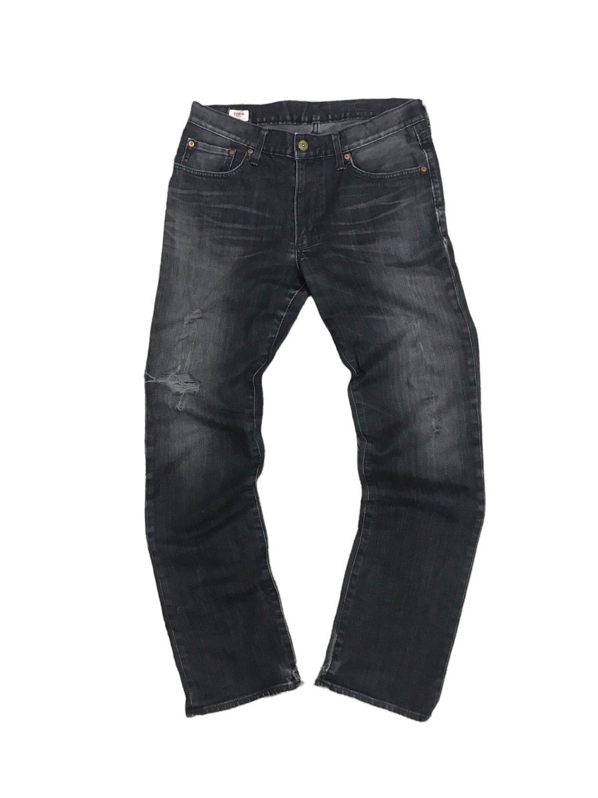 Edwin Vintage Edwin Distressed Stretchable Jeans Black Smoke Size US 33 - 1 Thumbnail