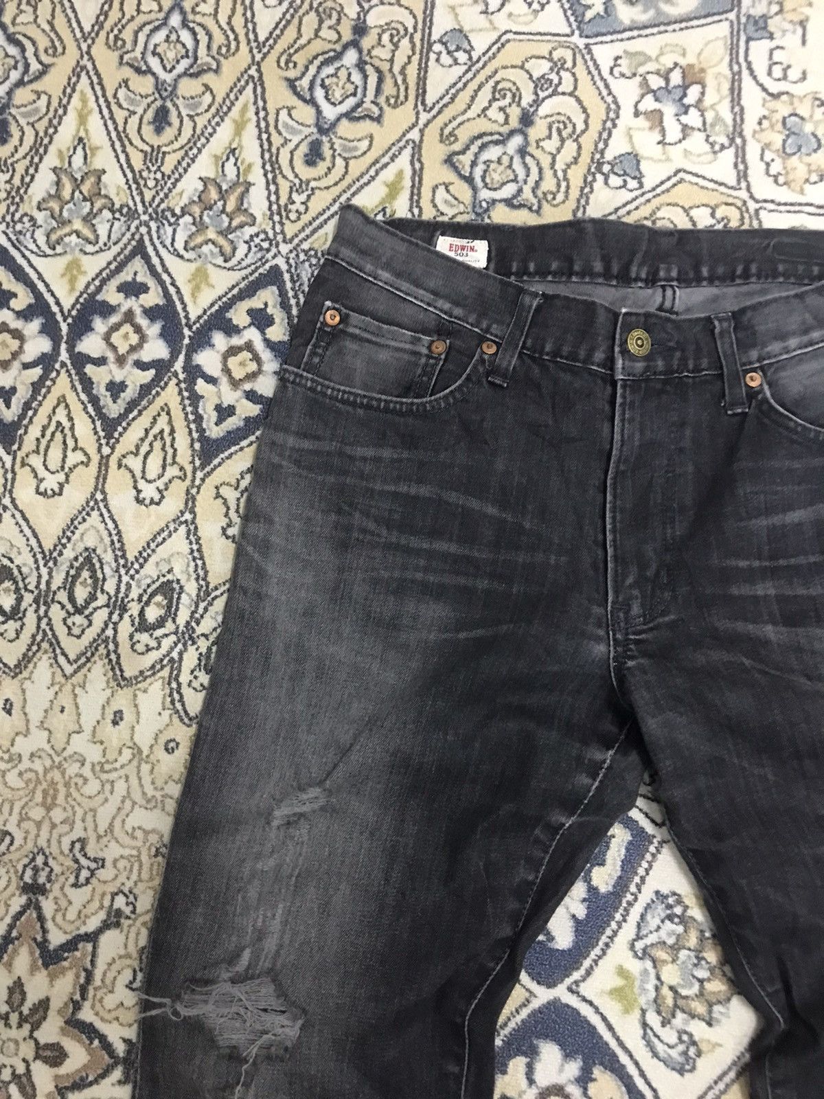 Edwin Vintage Edwin Distressed Stretchable Jeans Black Smoke Size US 33 - 3 Thumbnail