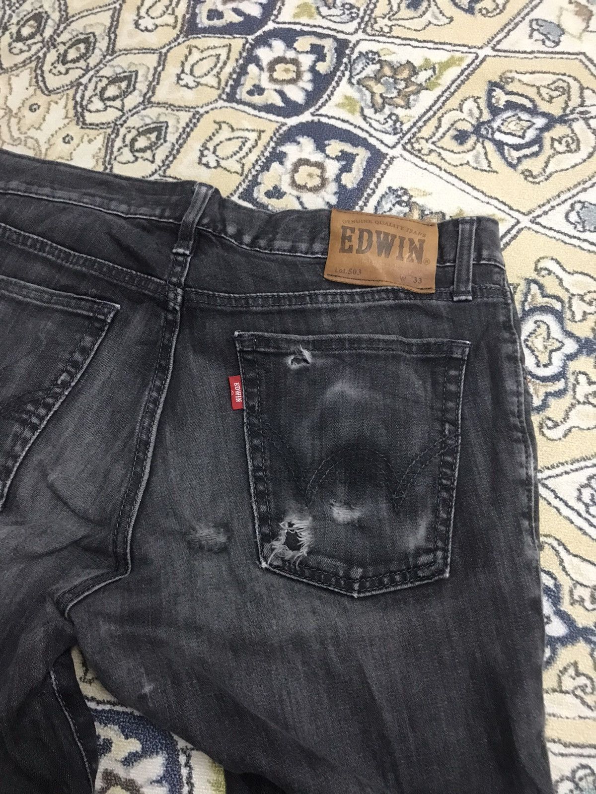 Edwin Vintage Edwin Distressed Stretchable Jeans Black Smoke Size US 33 - 12 Thumbnail