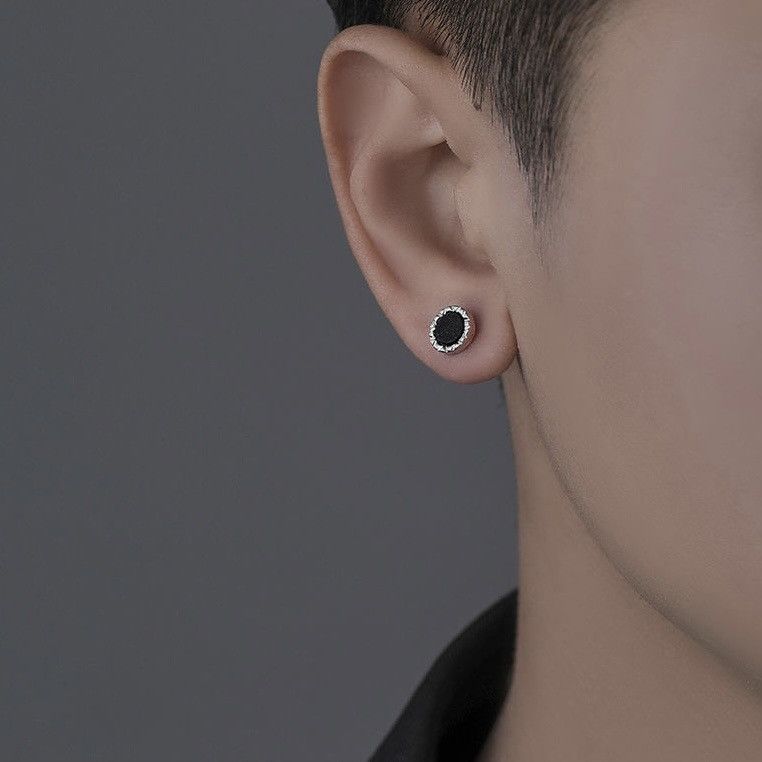 Other 925 Silver Plated Black Onyx Stud Earrings for Men Women Size ONE SIZE - 1 Thumbnail
