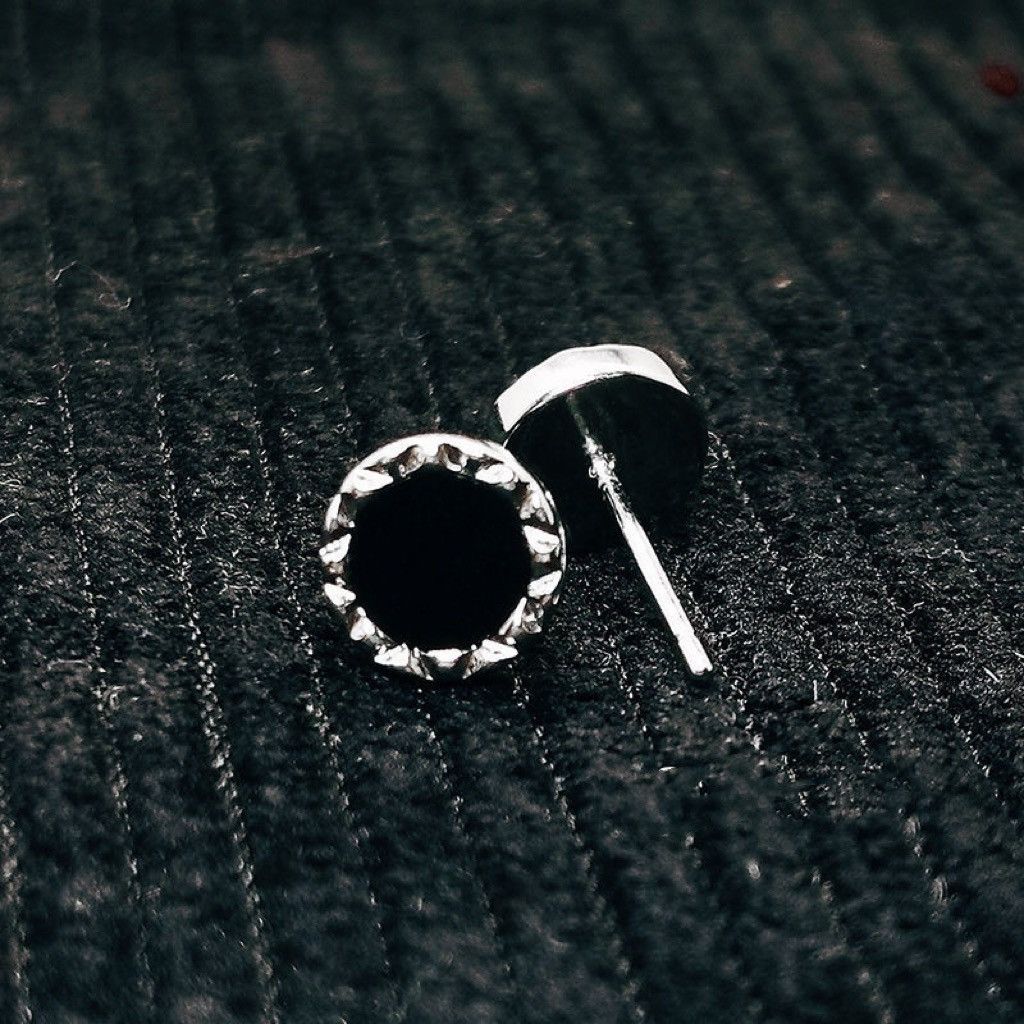 Other 925 Silver Plated Black Onyx Stud Earrings for Men Women Size ONE SIZE - 2 Thumbnail