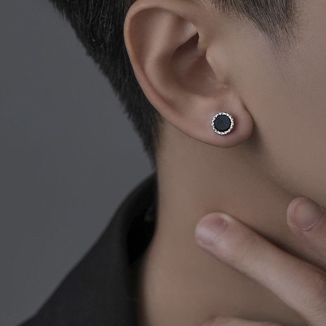 Other 925 Silver Plated Black Onyx Stud Earrings for Men Women Size ONE SIZE - 4 Thumbnail