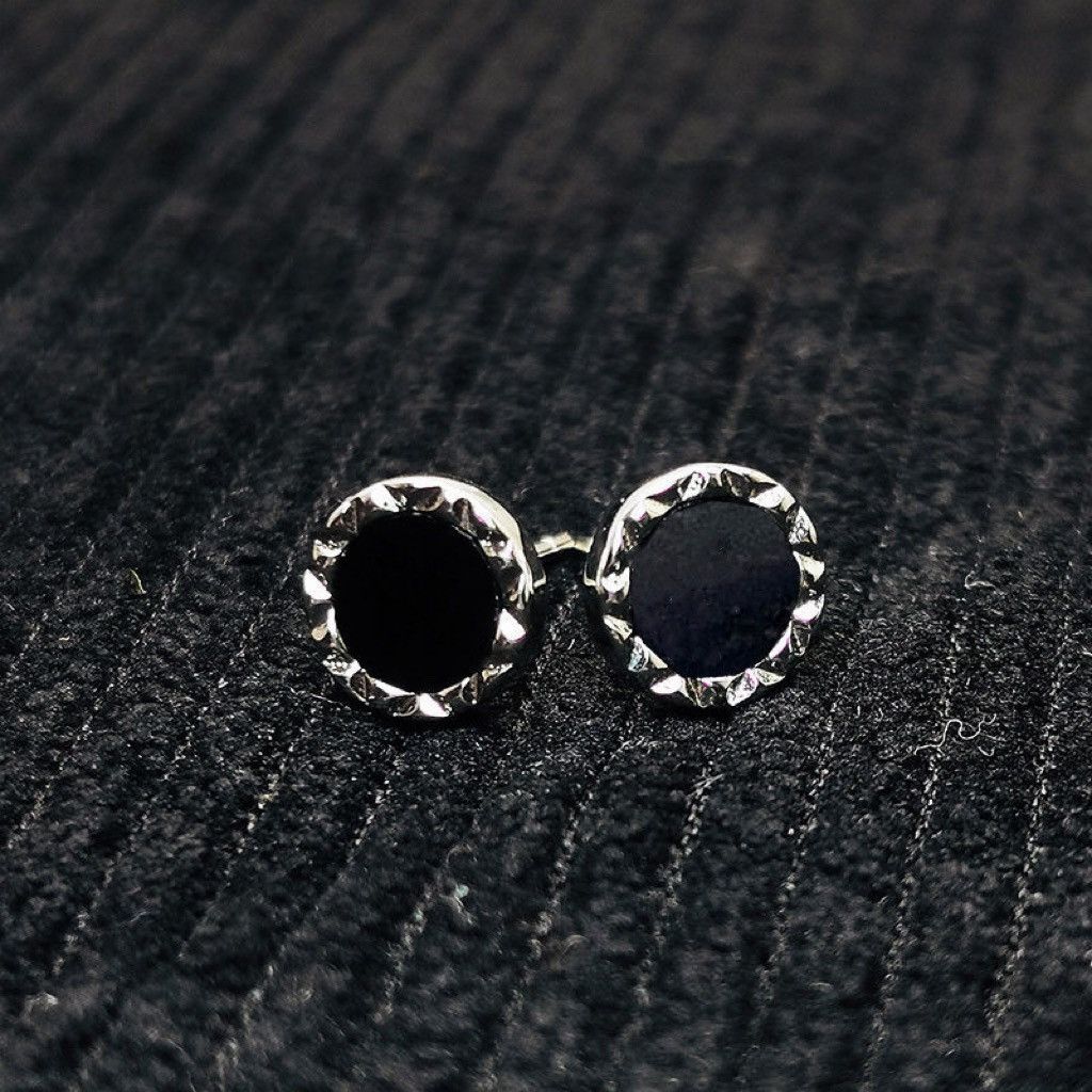 Other 925 Silver Plated Black Onyx Stud Earrings for Men Women Size ONE SIZE - 3 Thumbnail