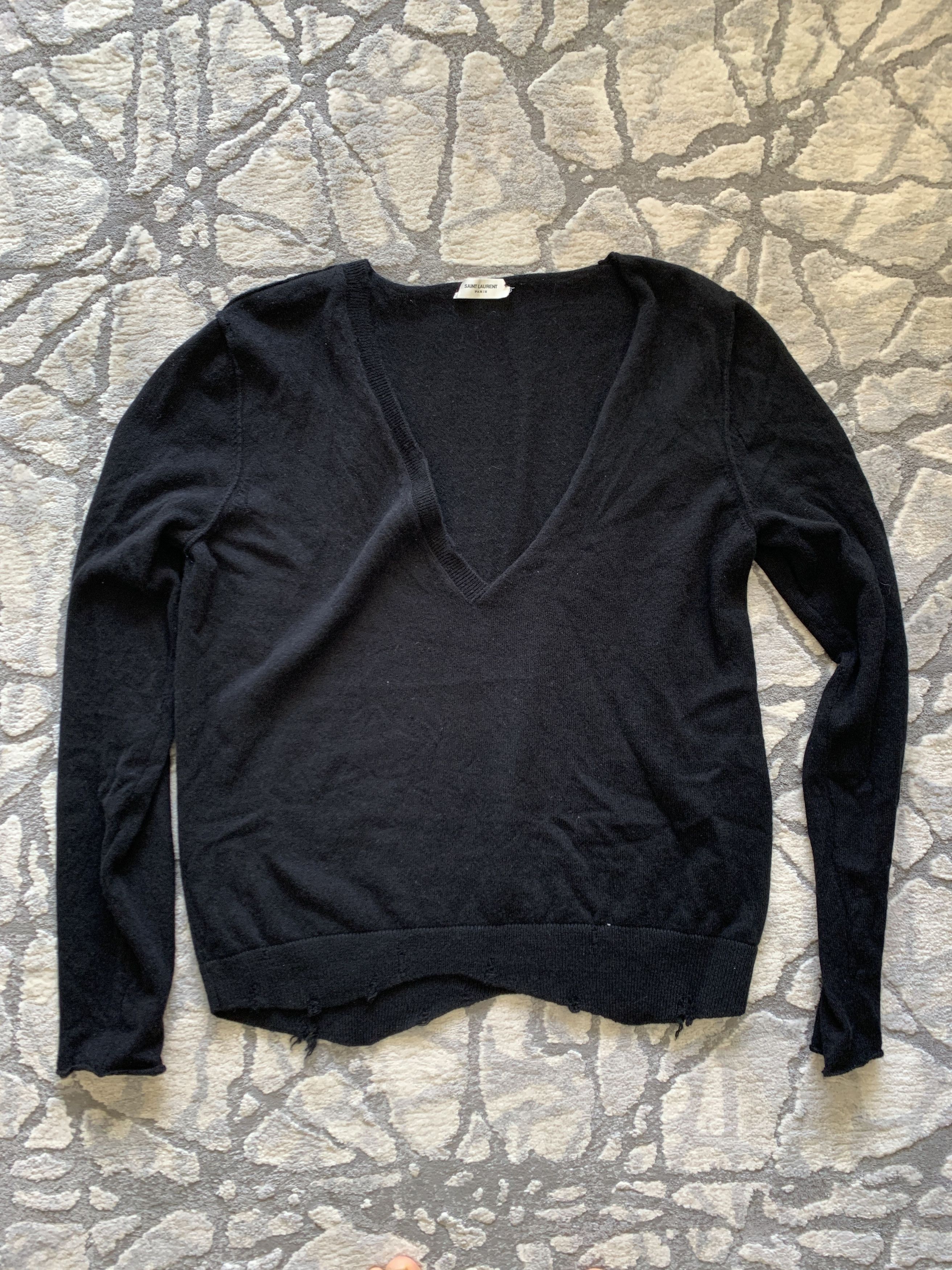 Saint Laurent Paris Distressed Cashmere Sweater Size US L / EU 52-54 / 3 - 2 Thumbnail