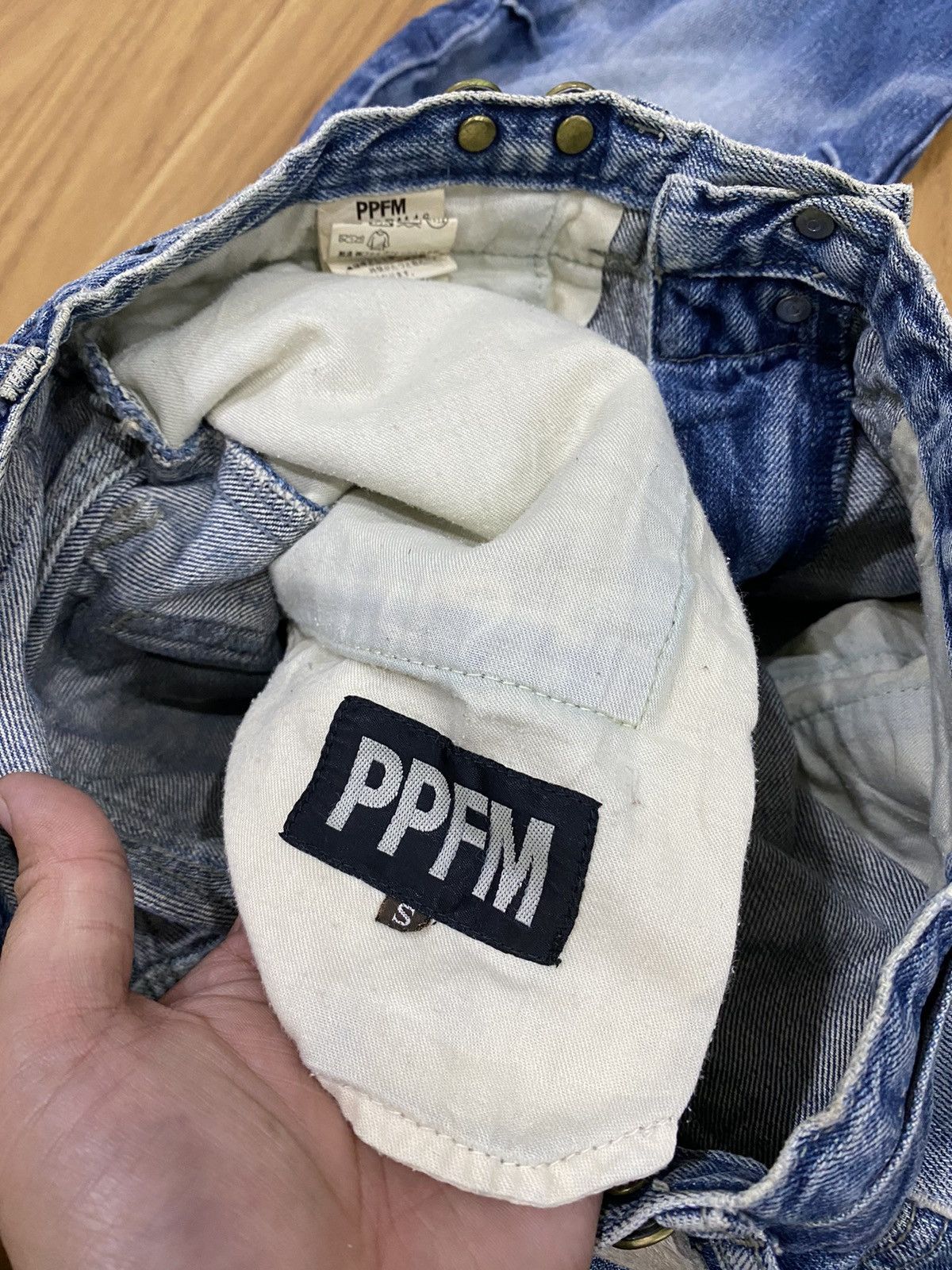 Japanese Brand PPFM Double Inside Pocket Button Distressed Jeans Size US 30 / EU 46 - 12 Thumbnail