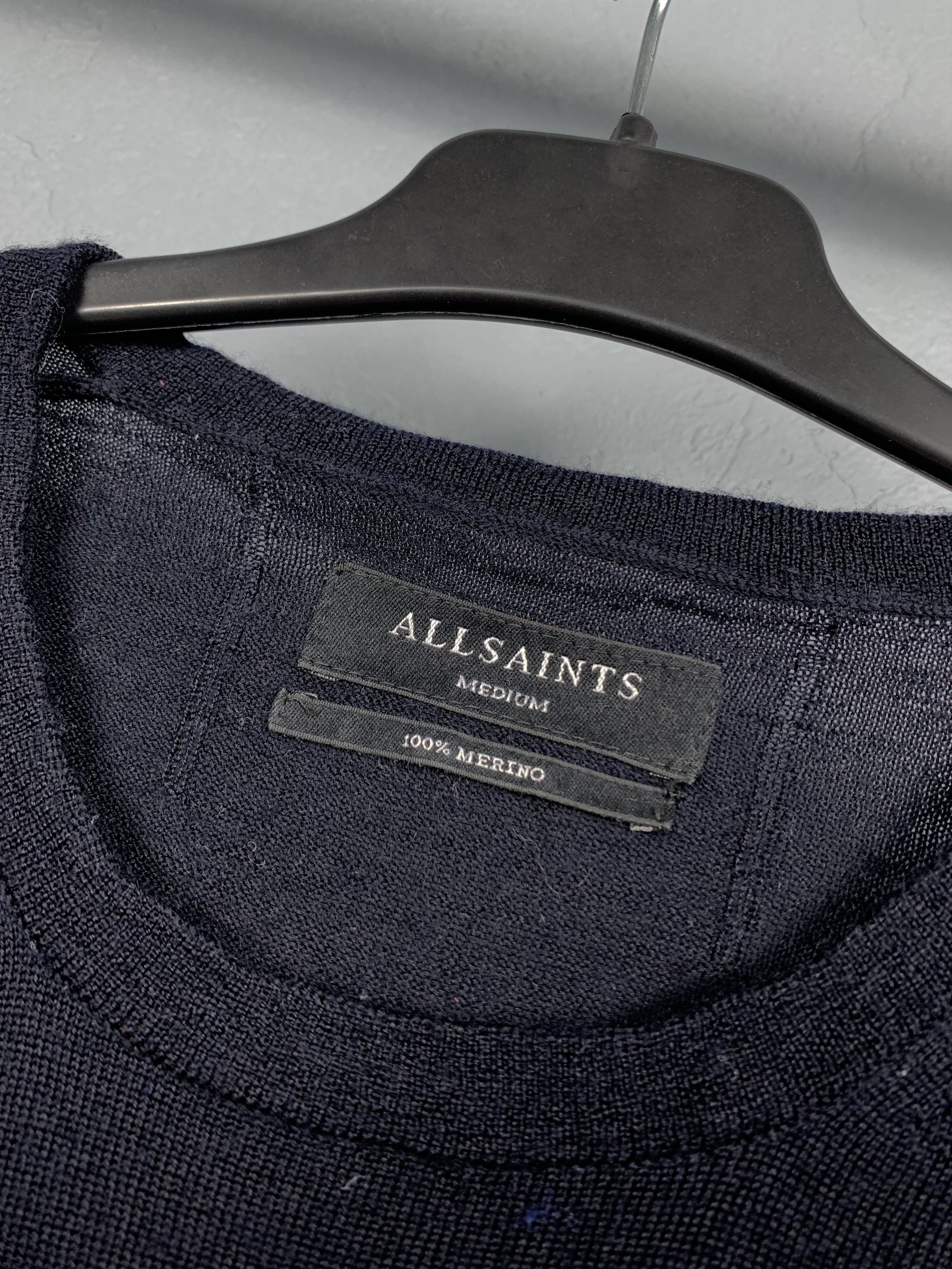 Allsaints × Vintage AllSaints Mens Mode Merino Wool Knit Sweater Navy Blue Size US M / EU 48-50 / 2 - 3 Thumbnail