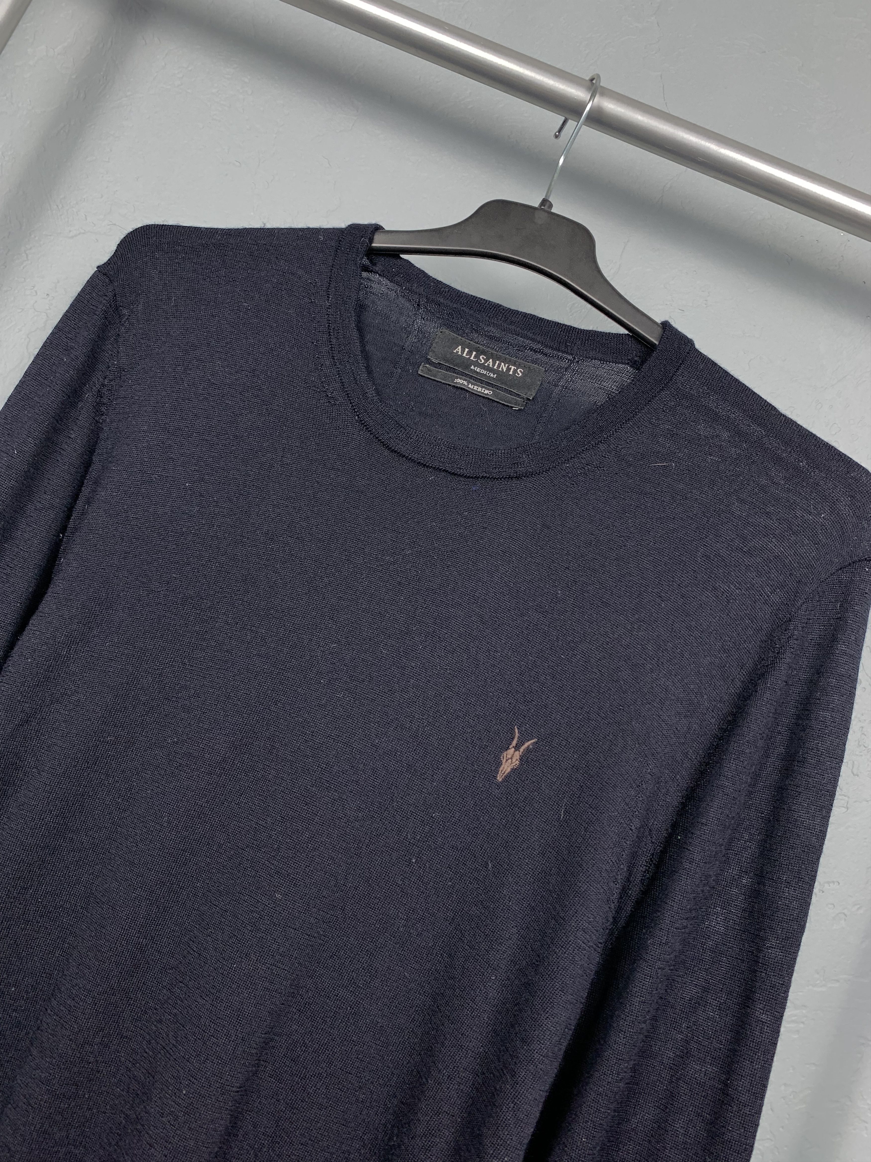 Allsaints × Vintage AllSaints Mens Mode Merino Wool Knit Sweater Navy Blue Size US M / EU 48-50 / 2 - 2 Thumbnail