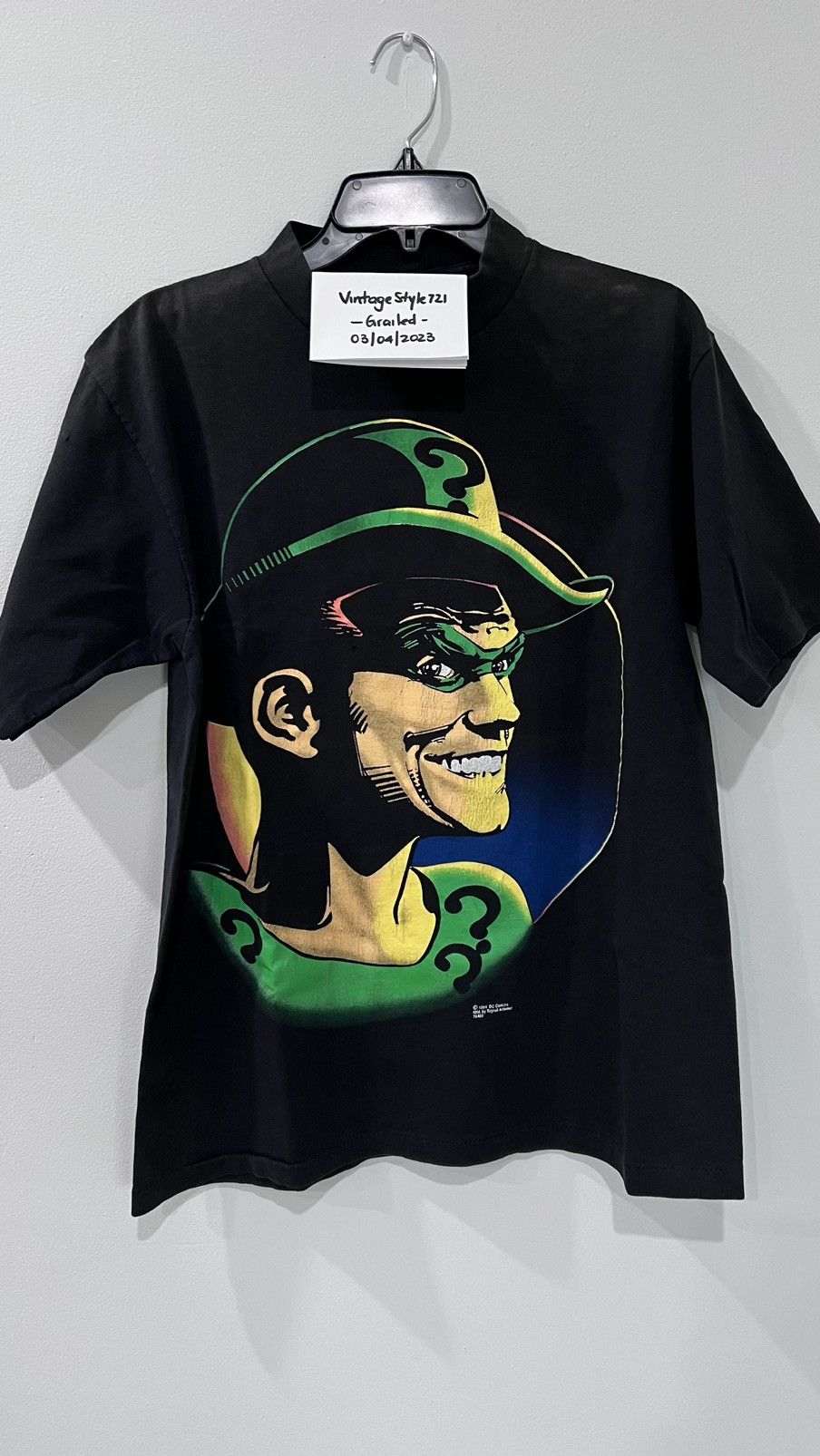 image of Dc Comics x Movie 1994 Jim Carrey Riddler Batman Forever Tee Size Large in Black, Men's