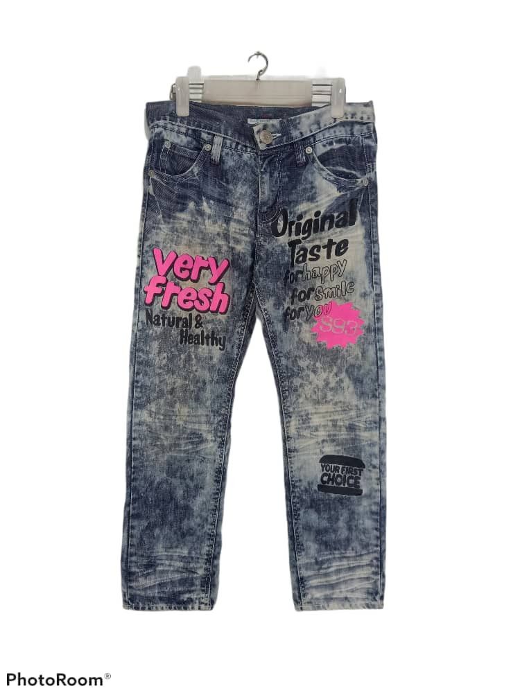 BLUE MOON BLUE XXX painted patch acid wash strech denim
