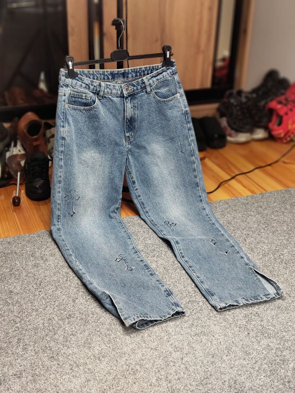 Handmade Vintage Custom Chrome Hearts Print Handmade Denim Jeans Size 28" / US 6 / IT 42 - 19 Thumbnail