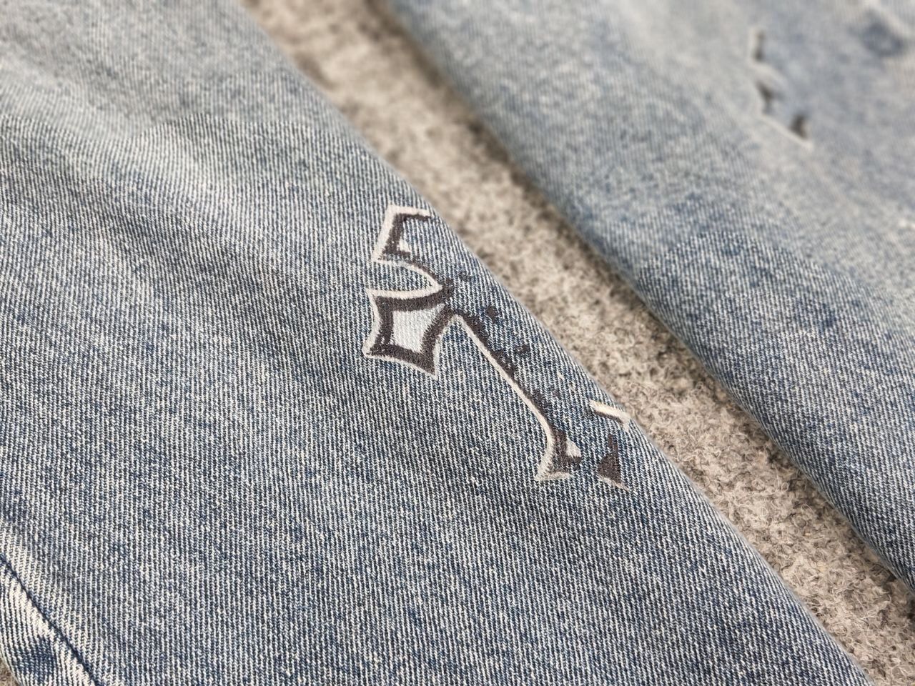 Handmade Vintage Custom Chrome Hearts Print Handmade Denim Jeans Size 28" / US 6 / IT 42 - 10 Thumbnail