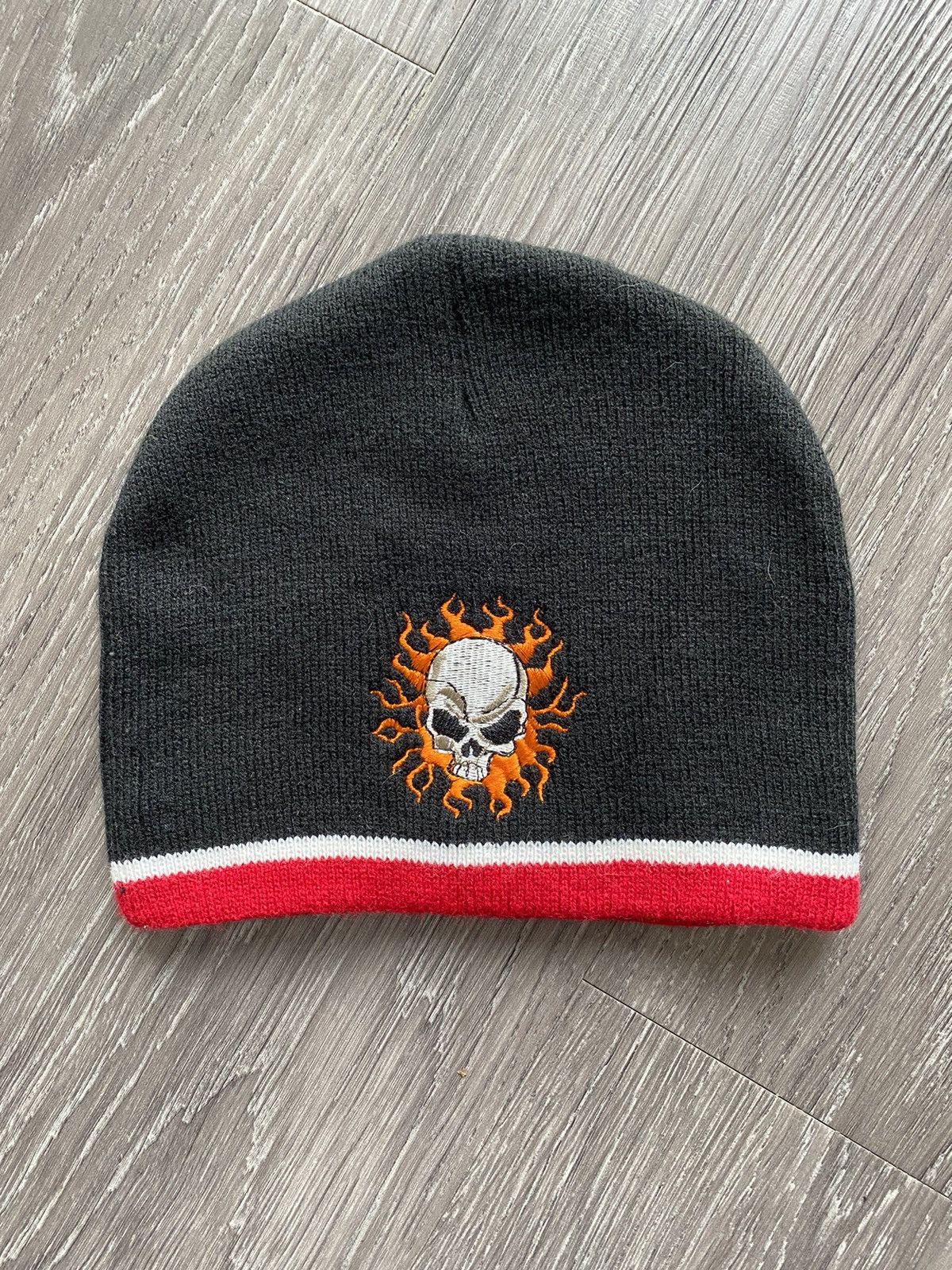 Vintage Black Fire Skull Skater Beanie Skully Size ONE SIZE - 1 Thumbnail