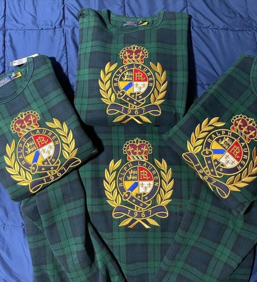 image of Polo Ralph Laurent Men's Plaid Crest Sweatshirt Green (Size 2XL)