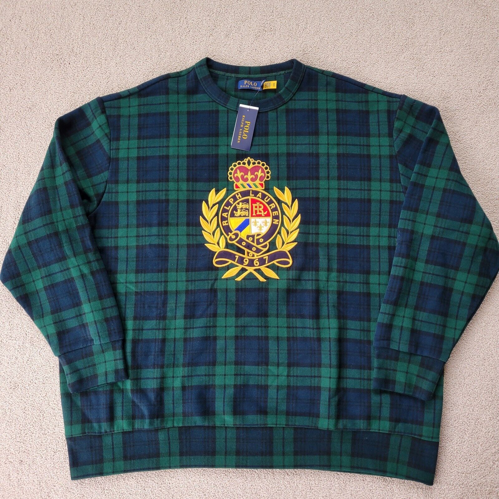 Polo Ralph Lauren Polo Ralph Lauren Men's Plaid Crest Sweatshirt Green XXL Size US XXL / EU 58 / 5 - 2 Thumbnail