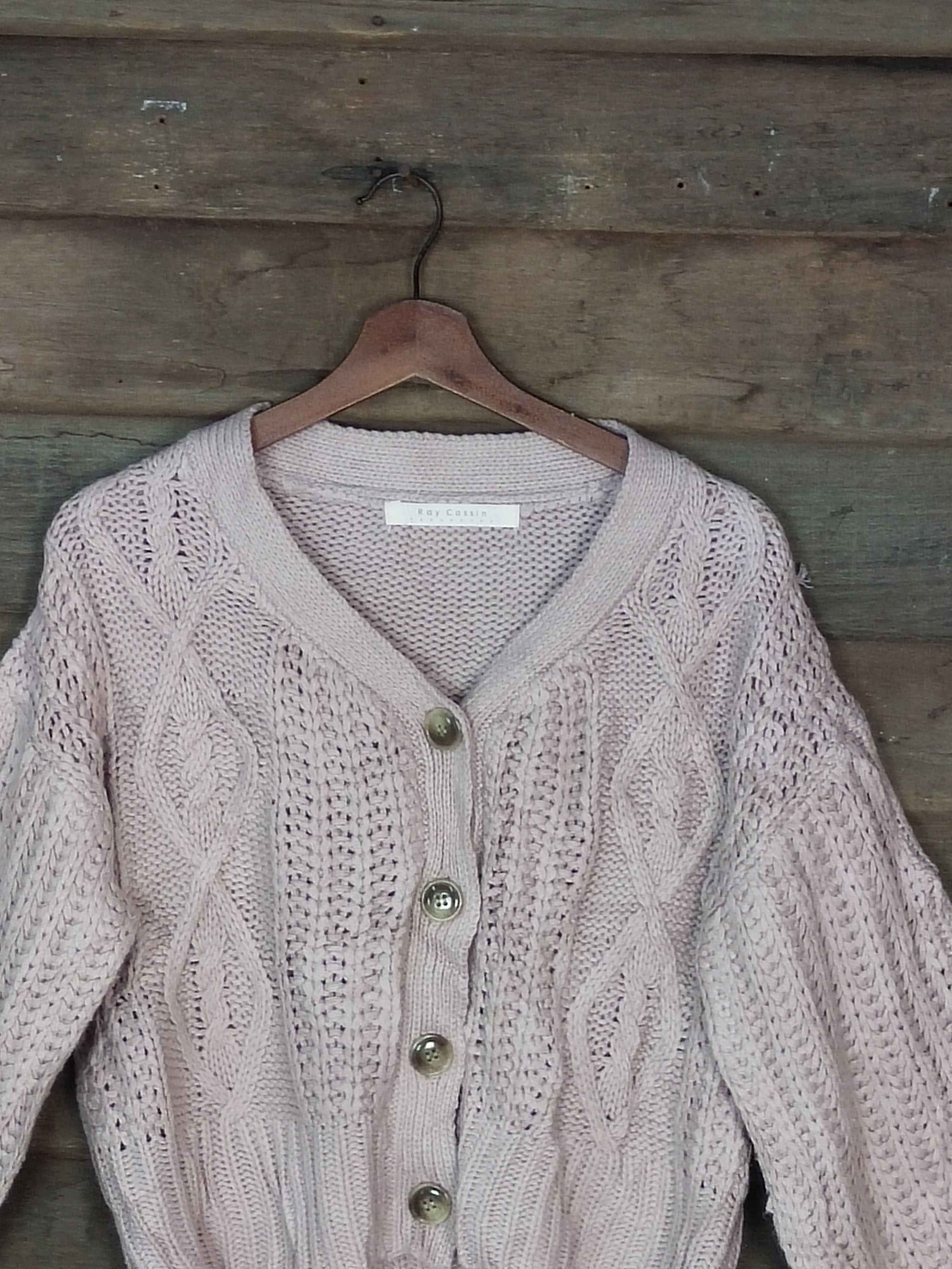 Aran Isles Knitwear × Japanese Brand Ray Cassin pink cardigan cable knitwear #214 Size US S / EU 44-46 / 1 - 2 Thumbnail
