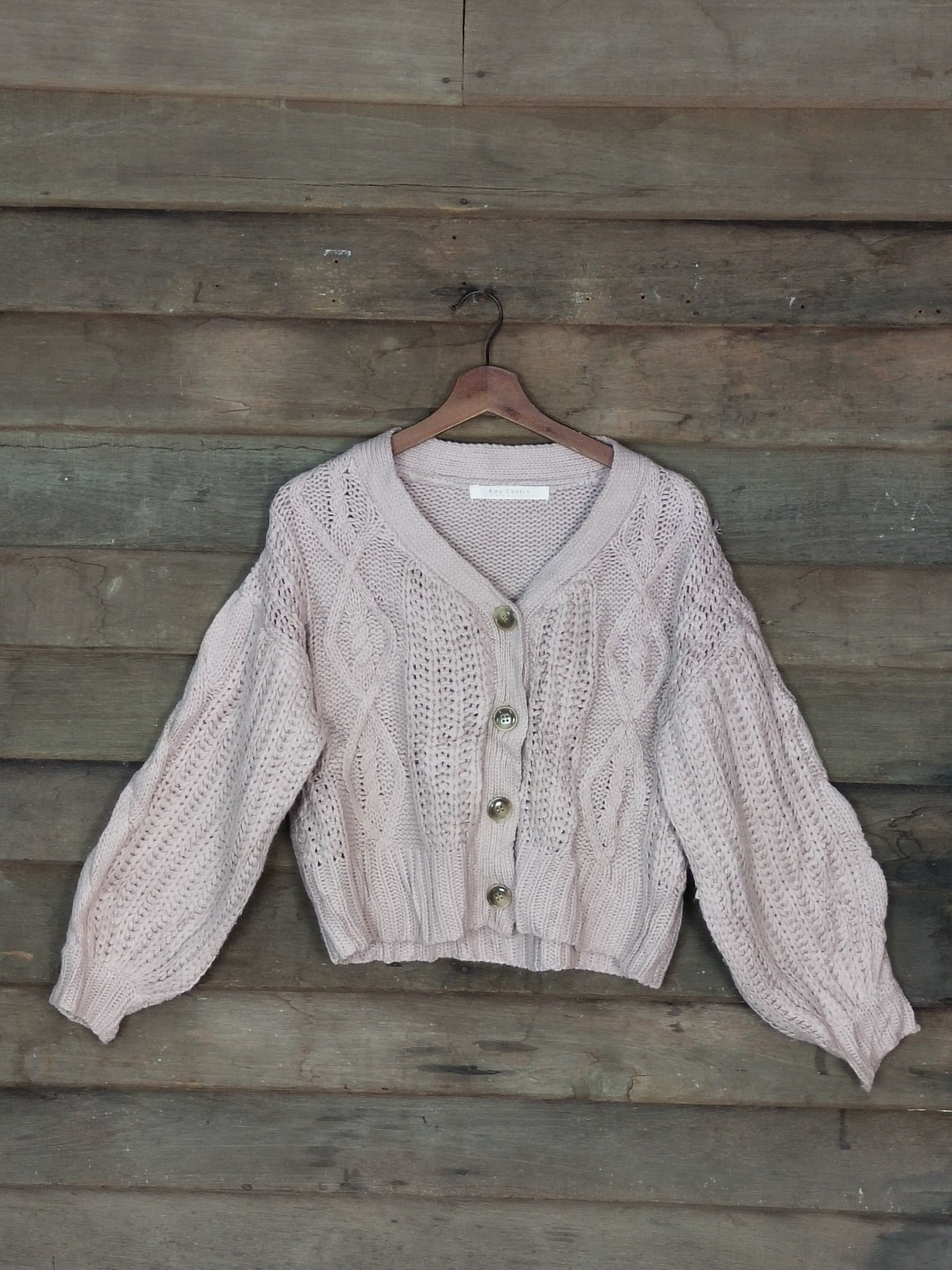 Aran Isles Knitwear × Japanese Brand Ray Cassin pink cardigan cable knitwear #214 Size US S / EU 44-46 / 1 - 1 Thumbnail