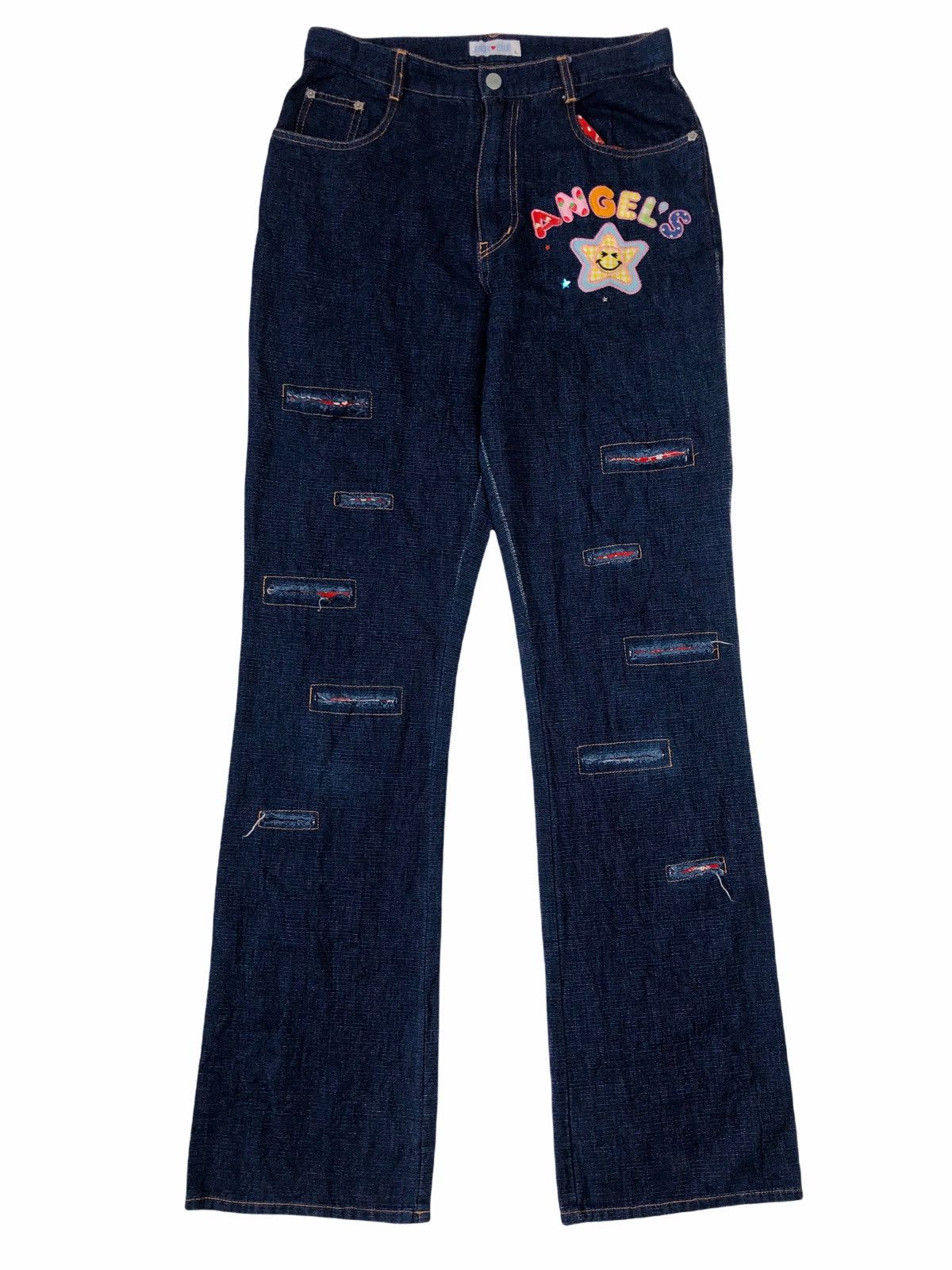 Hysteric Glamour × Japanese Brand 1990s Angel Blue - Stars Angels Distressed Paisley Denim Size US 29 - 2 Thumbnail