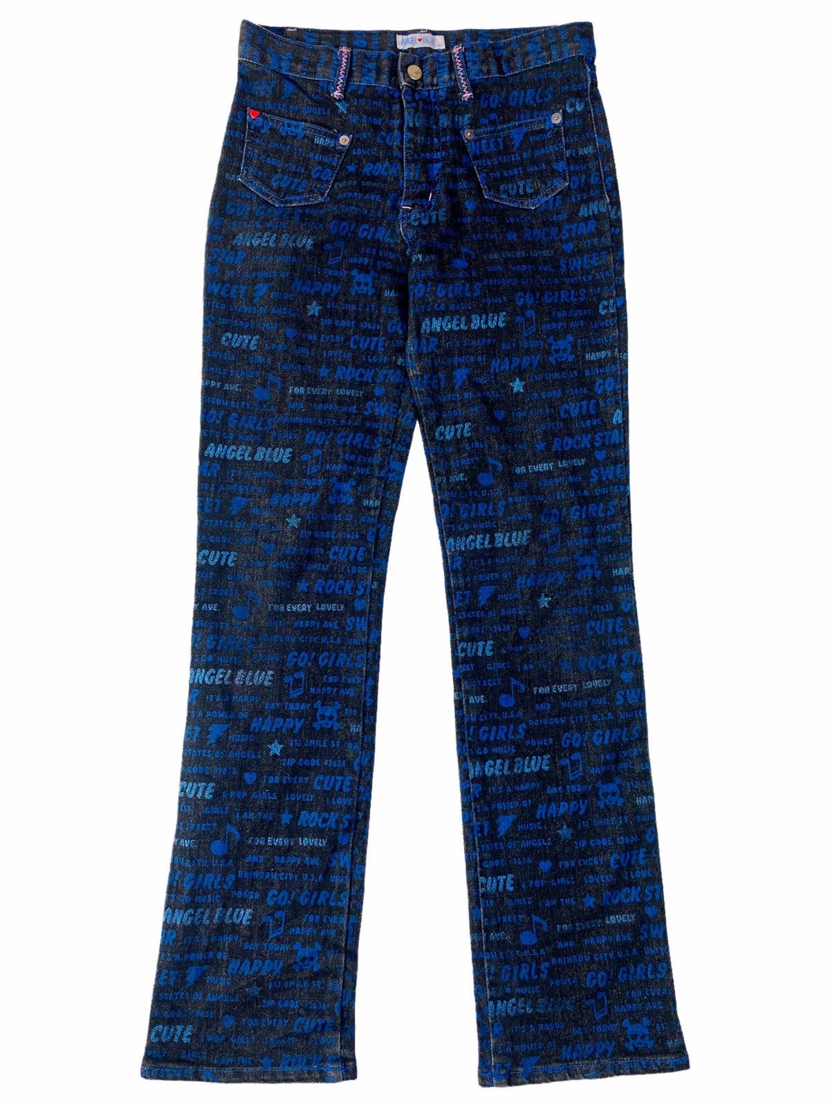 Hysteric Glamour × Japanese Brand 1990s Angel Blue - Flower Generation Pop Word Denim Pants Size US 28 / EU 44 - 3 Thumbnail