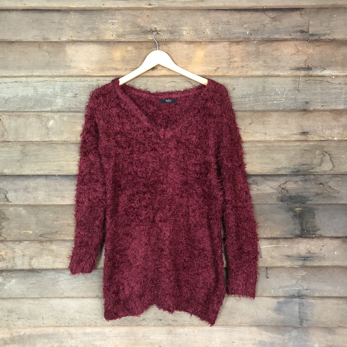 Azul Maroon Shag Shaggy Fur Mohair Knitwear #810