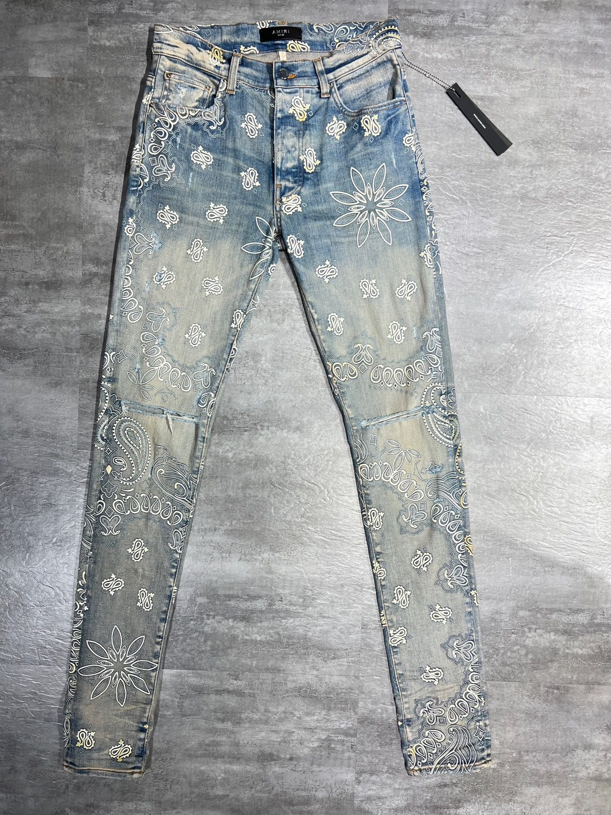 Amiri Amiri Flocked Paisley Bandana Jeans 