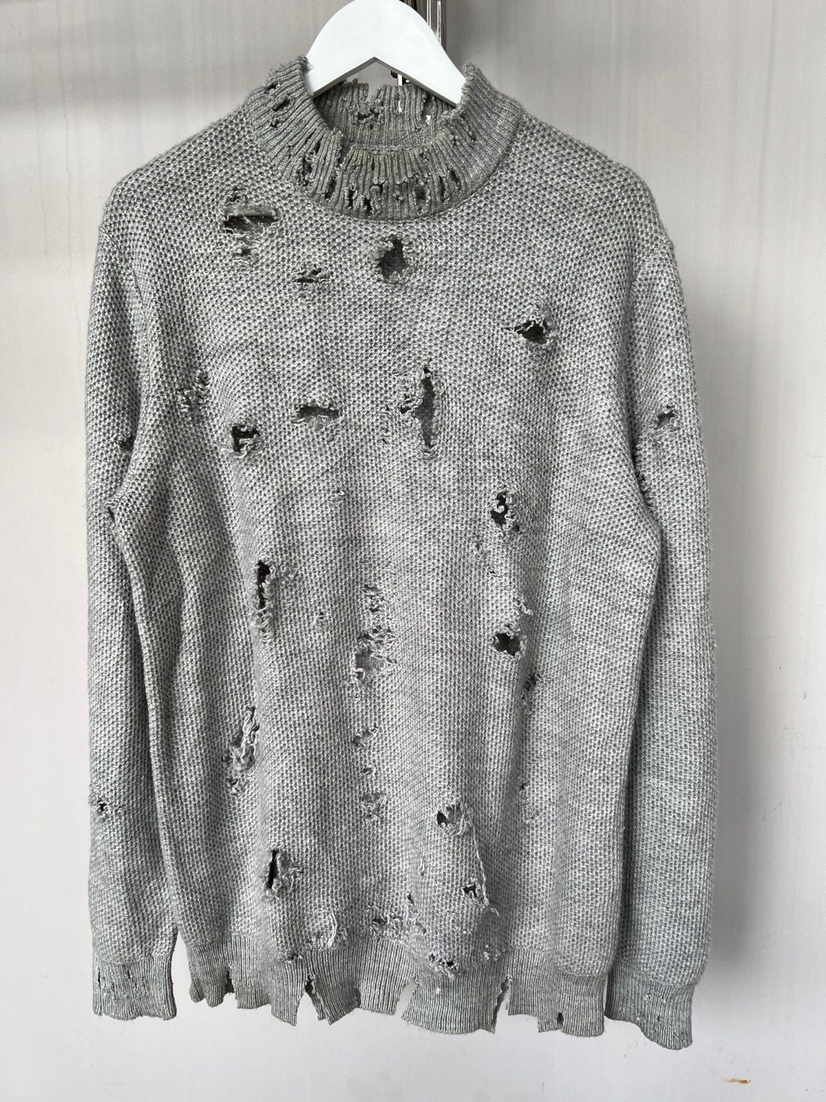 Pre-owned Maison Margiela Punk Distressed Grunge Knit Sweater In Grey