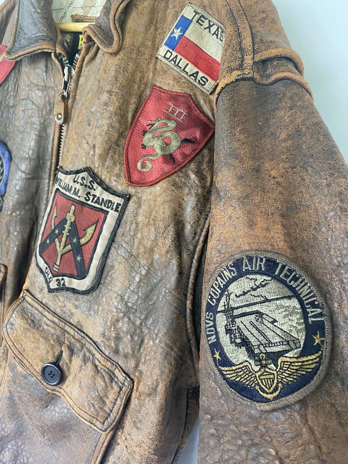 Japanese Brand REBEL Heavy Leather Flight Bomber Jacket Patches Map Top Gun Size US M / EU 48-50 / 2 - 7 Thumbnail