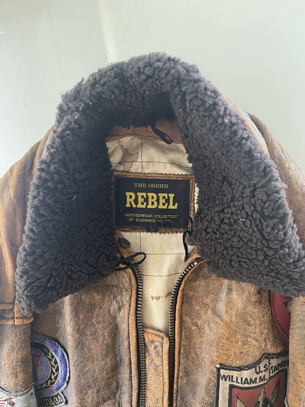 Japanese Brand REBEL Heavy Leather Flight Bomber Jacket Patches Map Top Gun Size US M / EU 48-50 / 2 - 16 Thumbnail