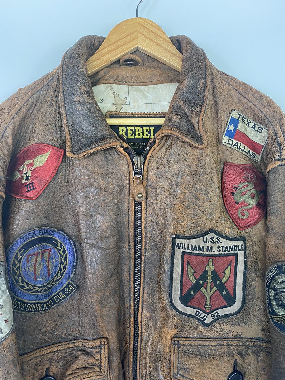 Japanese Brand REBEL Heavy Leather Flight Bomber Jacket Patches Map Top Gun Size US M / EU 48-50 / 2 - 5 Thumbnail