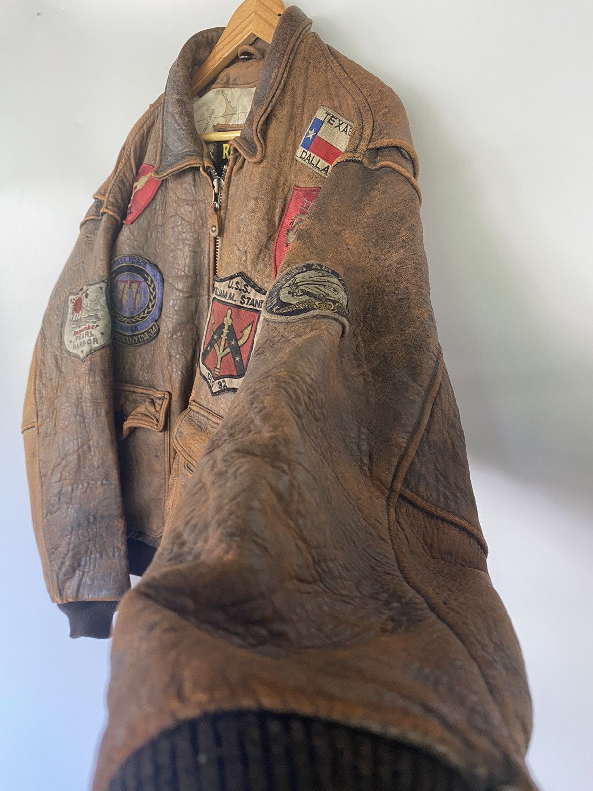 Japanese Brand REBEL Heavy Leather Flight Bomber Jacket Patches Map Top Gun Size US M / EU 48-50 / 2 - 3 Thumbnail