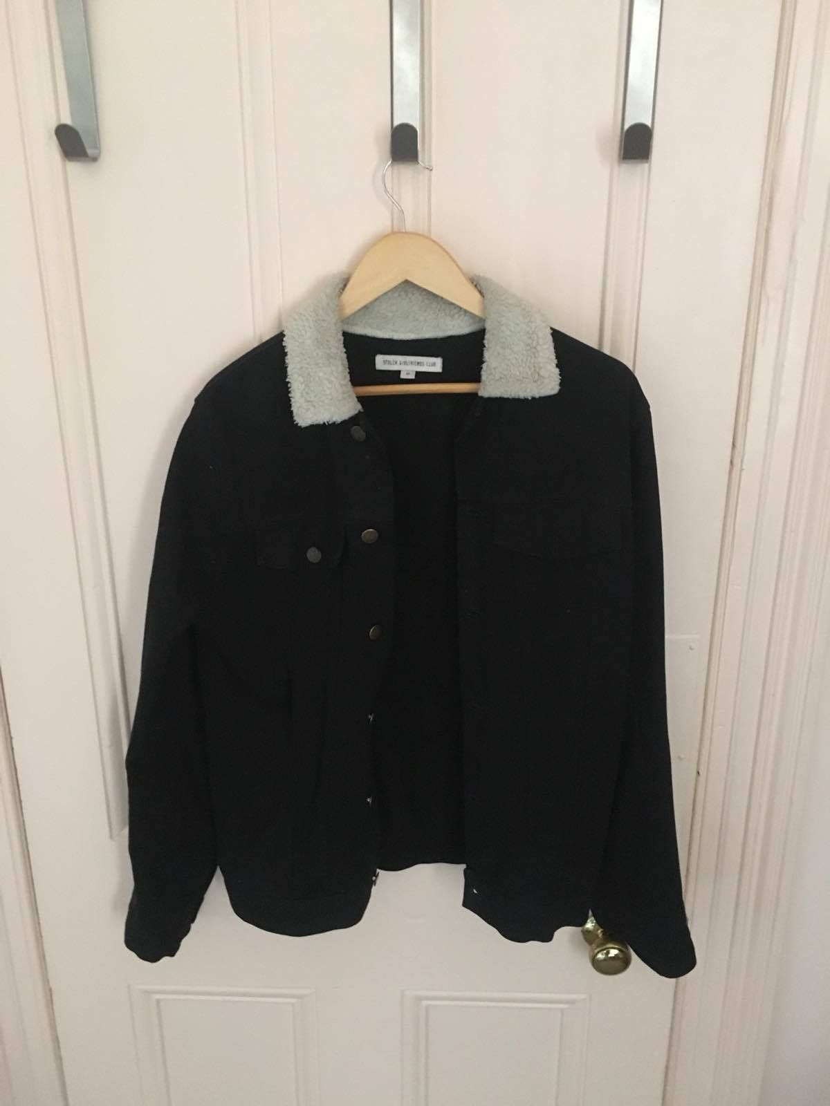 image of Stolen Girlfriends Club Denim Jacket With Sherpa Collar in Black, Men's (Size Medium)