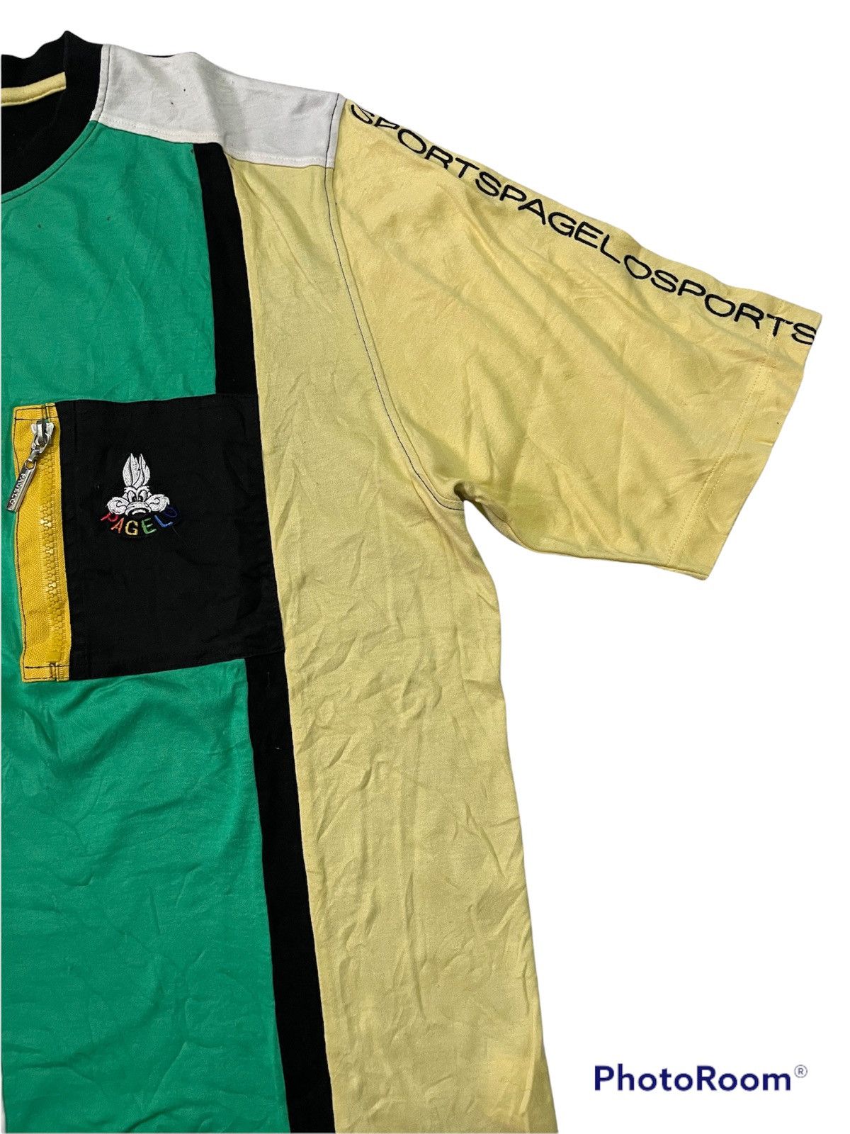 Japanese Brand Vintage 90’s Pagelo Zipper Pocket Multicolour T-Shirt Size US L / EU 52-54 / 3 - 4 Thumbnail
