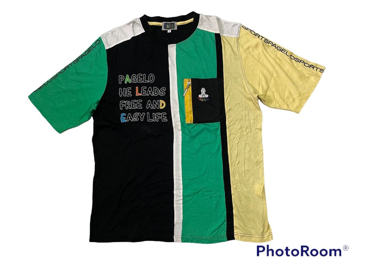 Japanese Brand Vintage 90’s Pagelo Zipper Pocket Multicolour T-Shirt Size US L / EU 52-54 / 3 - 1 Thumbnail