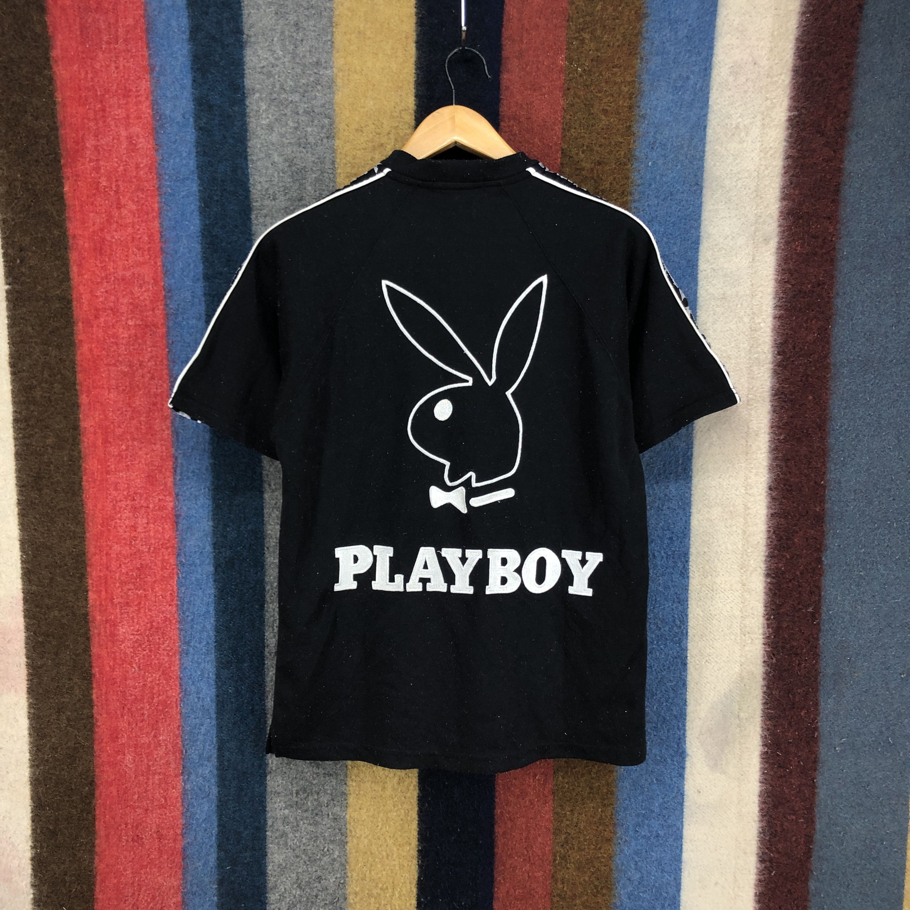 image of Playboy Short Sleeve Sweatshirt Side Tape 0268/l in Black, Men's (Size Small)