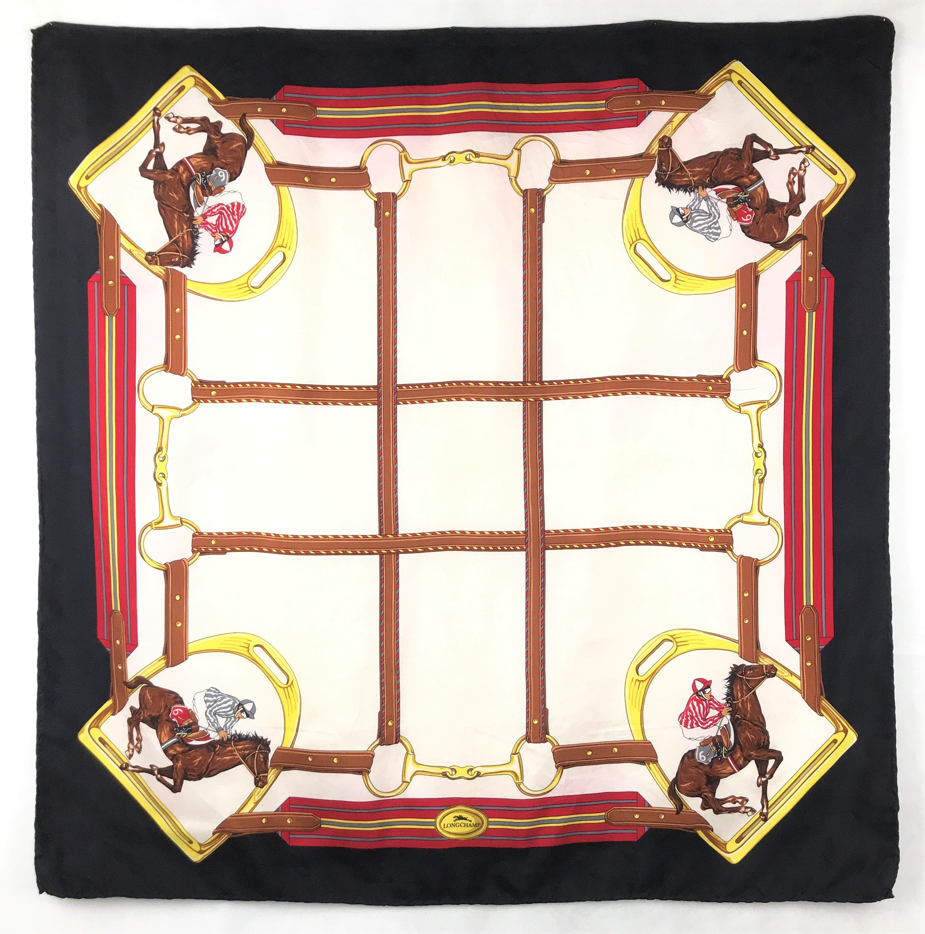 LC901 Vintage Longchamp Equestrian Silk Scarf Scarves