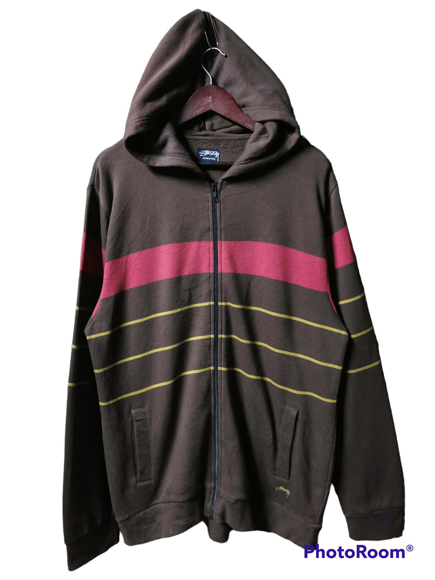 Stussy Red & Yellow Stripes Zip Up Hoody