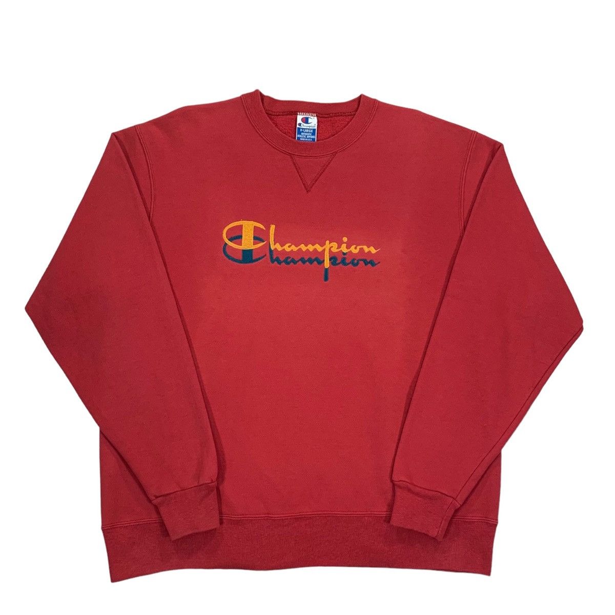 Champion Vintage 90s Champion Red Double Script Logo Sweatshirt Size US XL / EU 56 / 4 - 1 Thumbnail