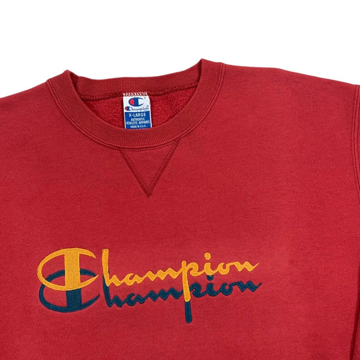Champion Vintage 90s Champion Red Double Script Logo Sweatshirt Size US XL / EU 56 / 4 - 2 Thumbnail