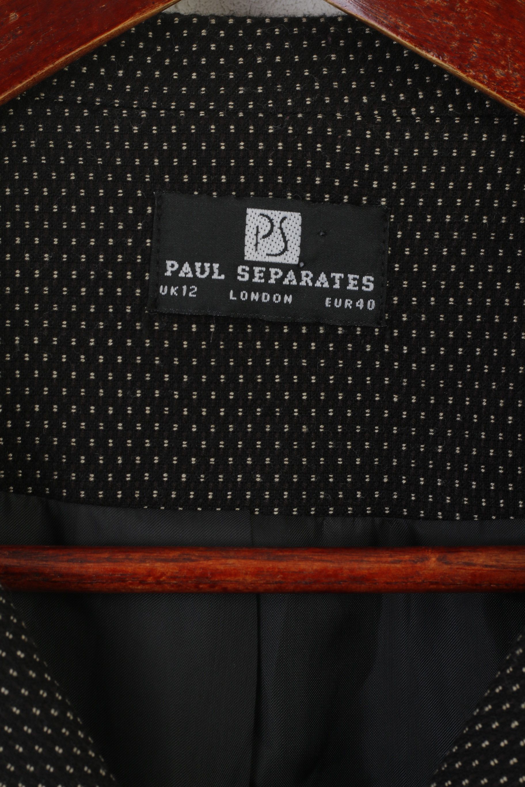 Vintage Paul Separates London Women 12 40 Blazer Black Retro 9377 Size M / US 6-8 / IT 42-44 - 4 Thumbnail