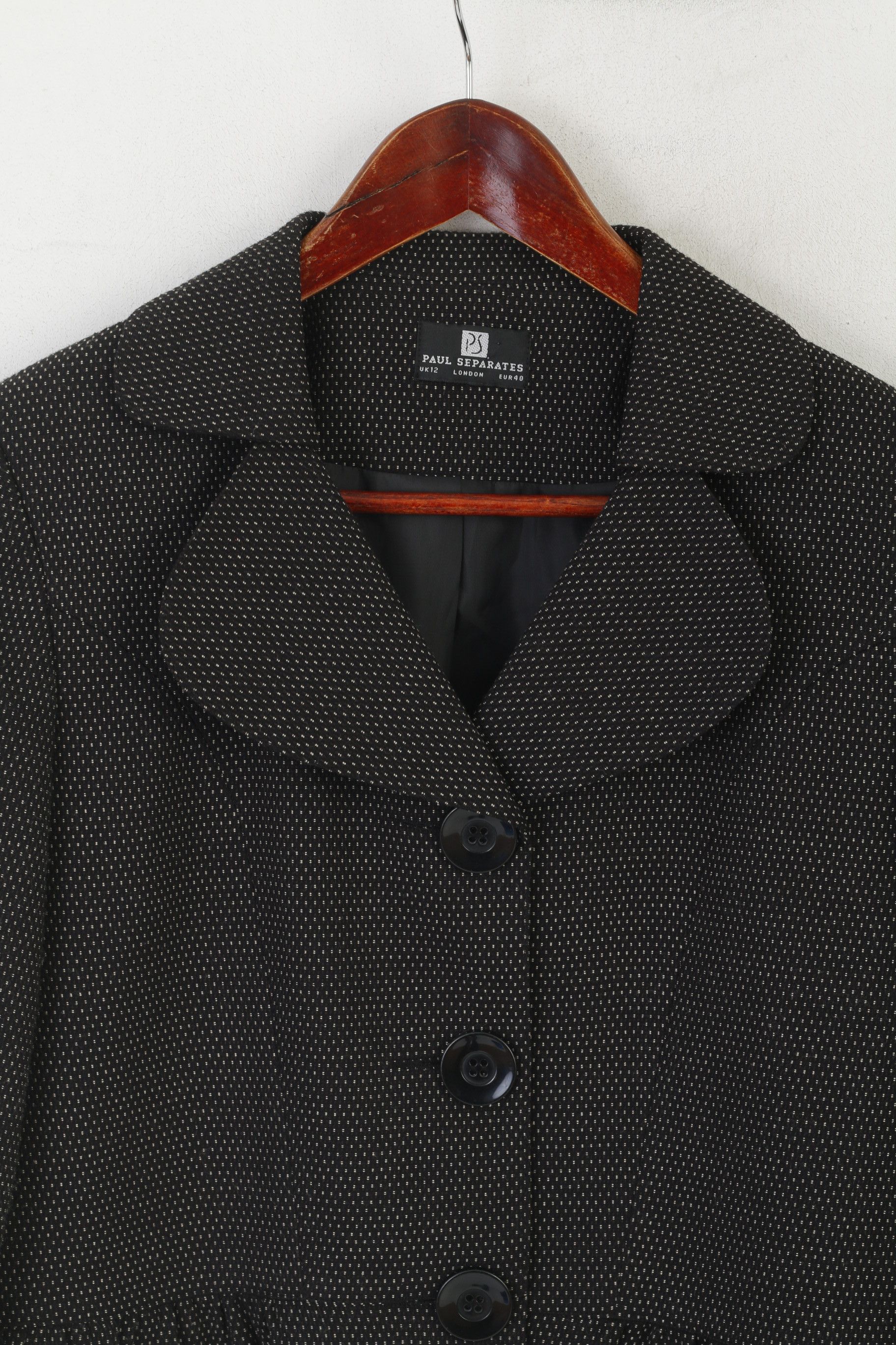 Vintage Paul Separates London Women 12 40 Blazer Black Retro 9377 Size M / US 6-8 / IT 42-44 - 2 Thumbnail