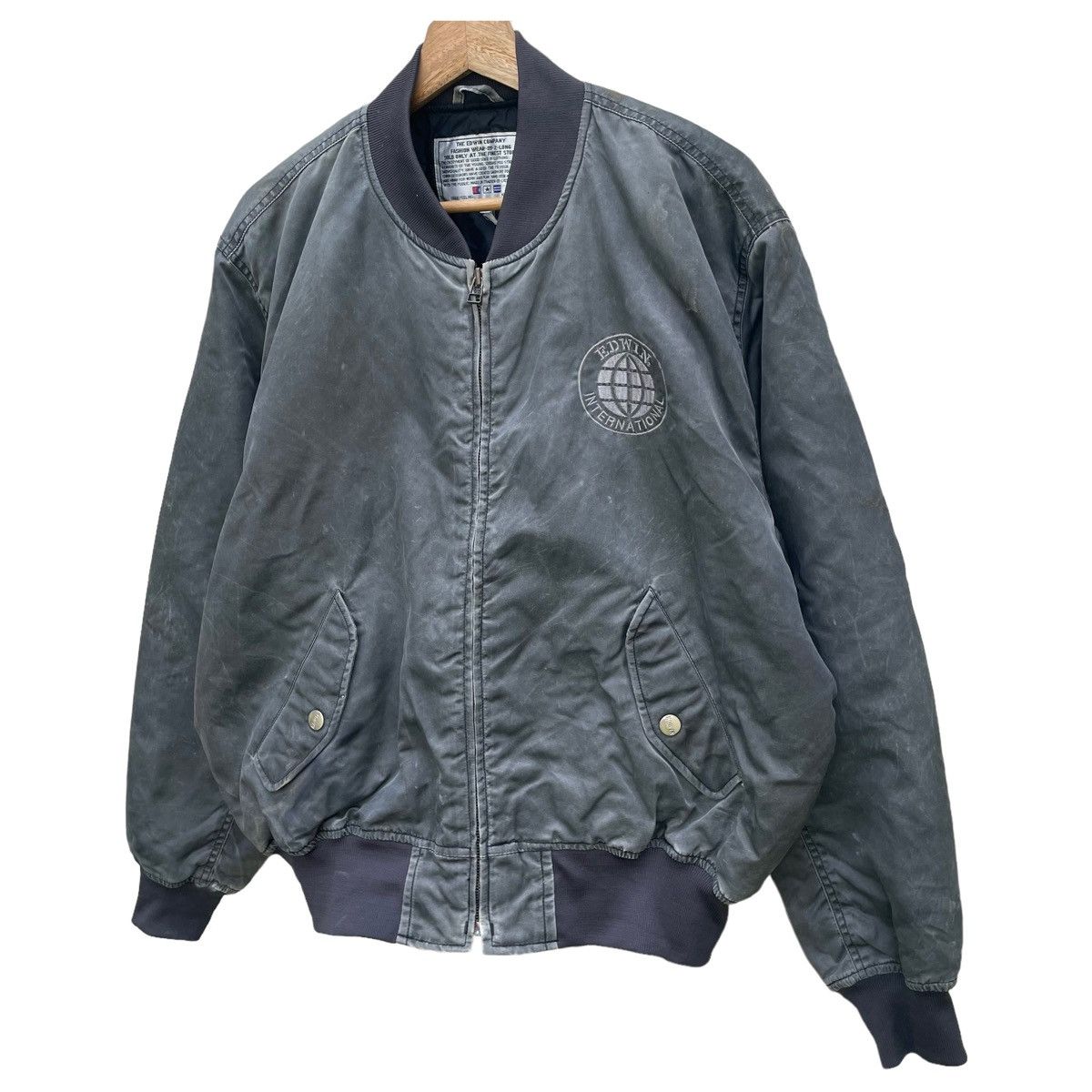 Edwin × Japanese Brand 💥 Vintage Edwin Washed Bomber Denim Jacket Size US L / EU 52-54 / 3 - 3 Thumbnail