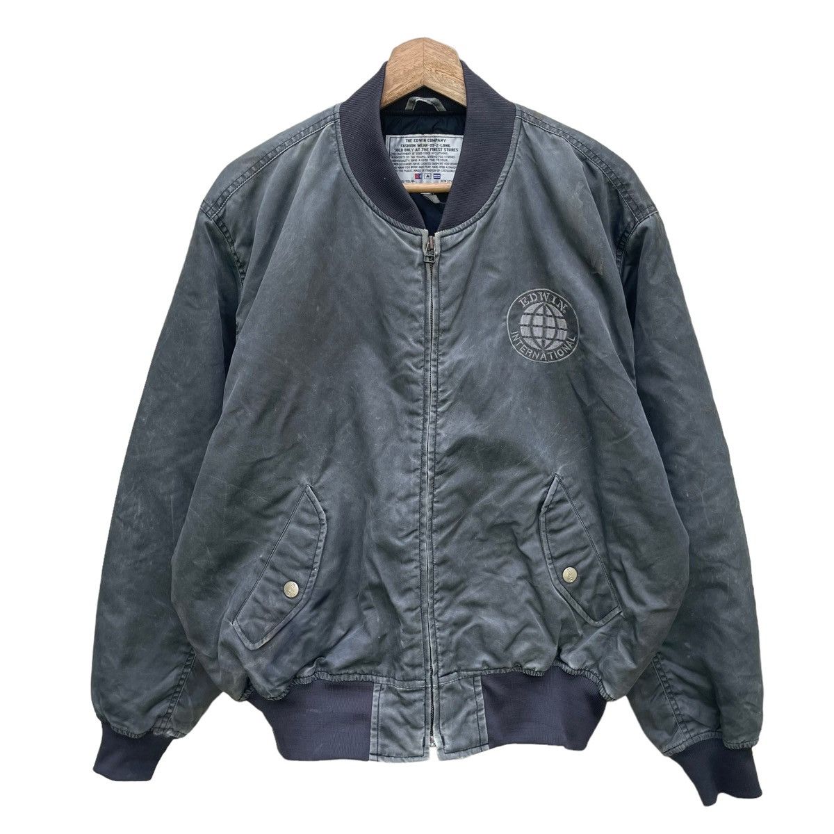 Edwin × Japanese Brand 💥 Vintage Edwin Washed Bomber Denim Jacket Size US L / EU 52-54 / 3 - 1 Thumbnail