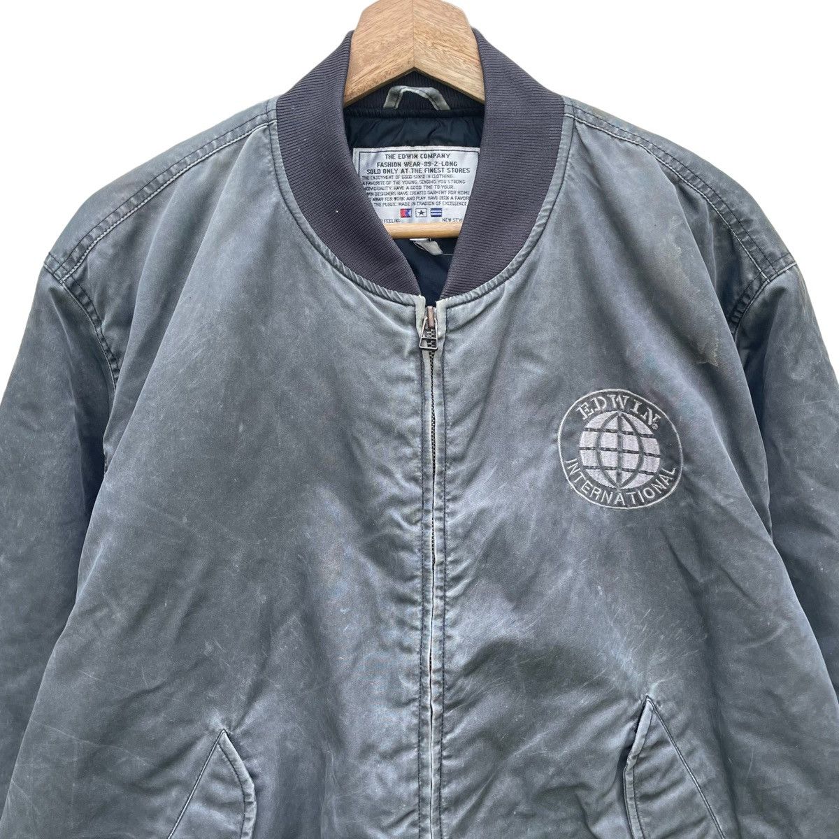 Edwin × Japanese Brand 💥 Vintage Edwin Washed Bomber Denim Jacket Size US L / EU 52-54 / 3 - 4 Thumbnail