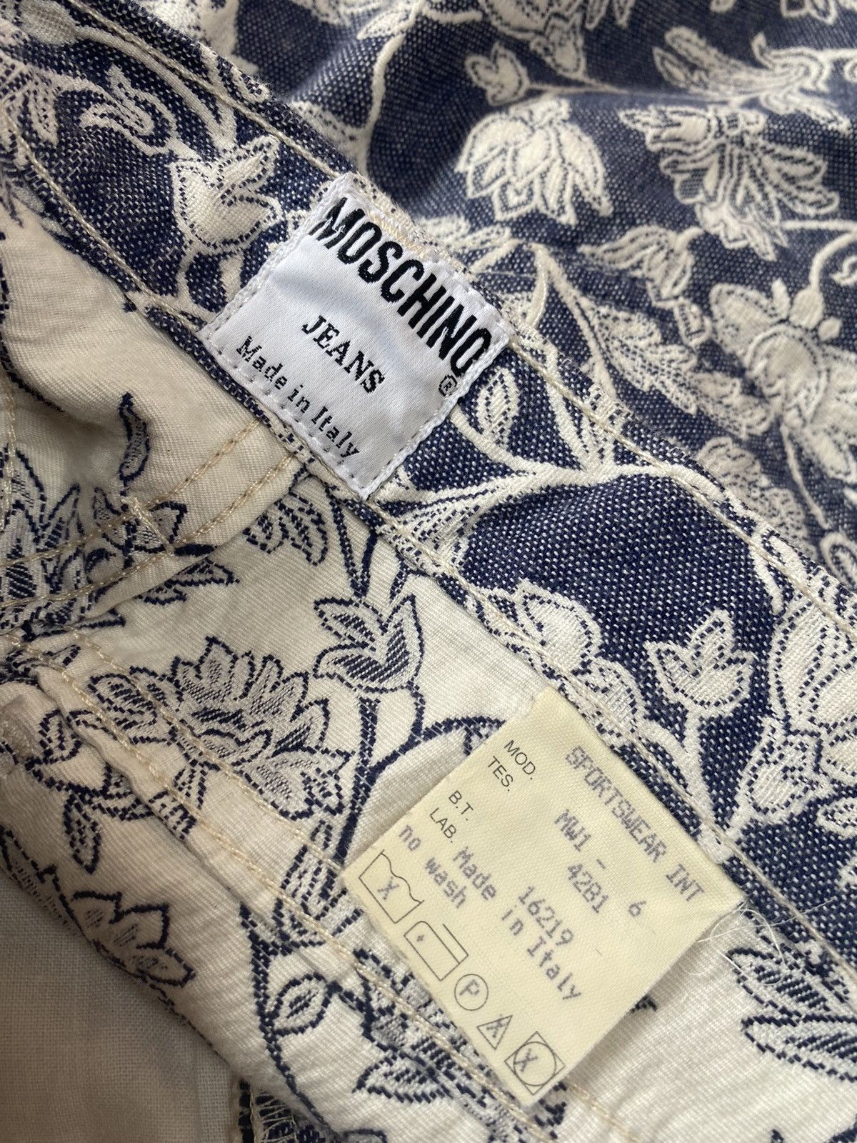 Moschino 1990s Moschino - Floral Jacquard Denim Pants Size US 29 - 6 Thumbnail