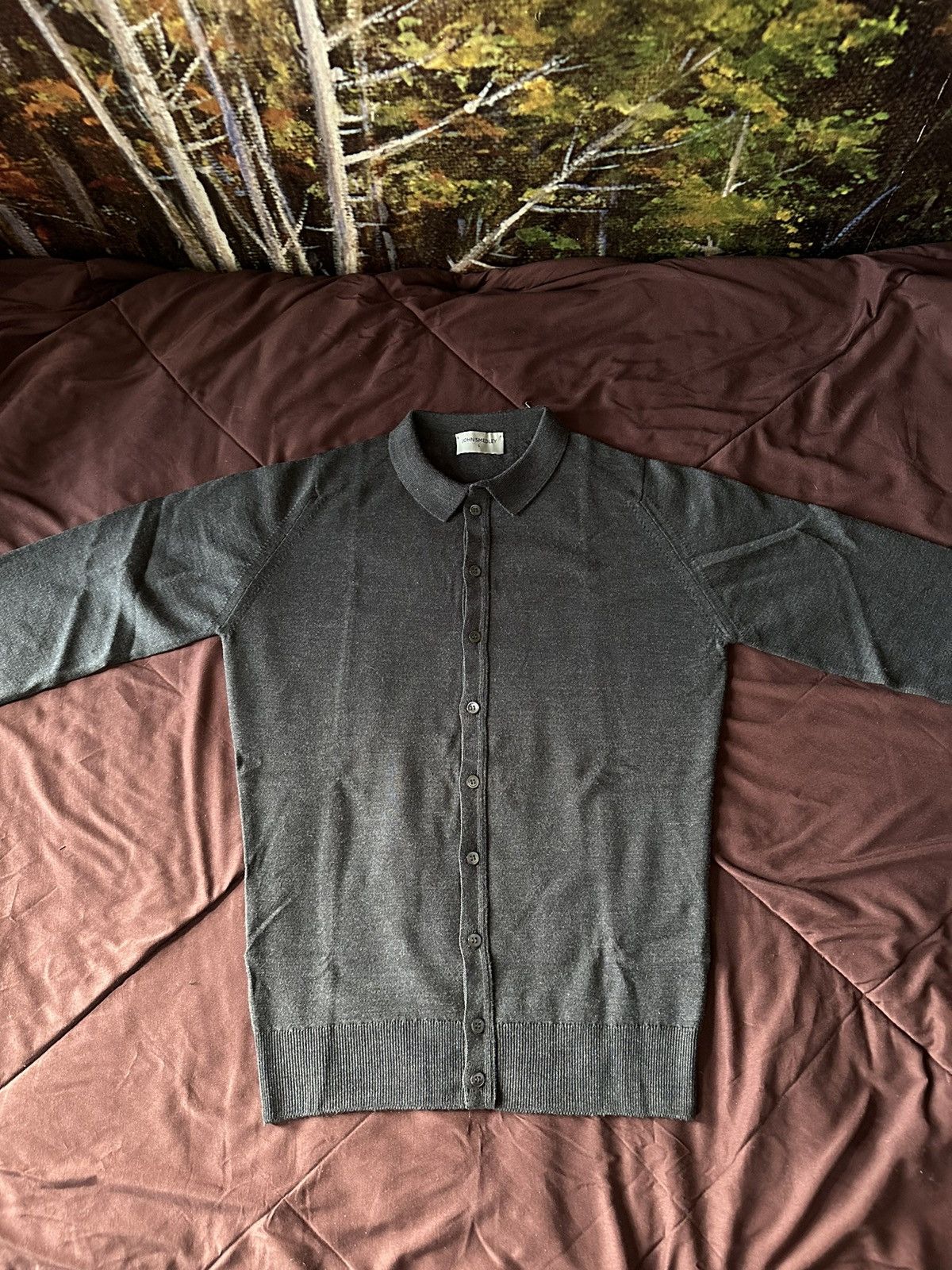 image of John Smedley Parwish Merino Wool Shirt in Grey, Men's (Size Small)