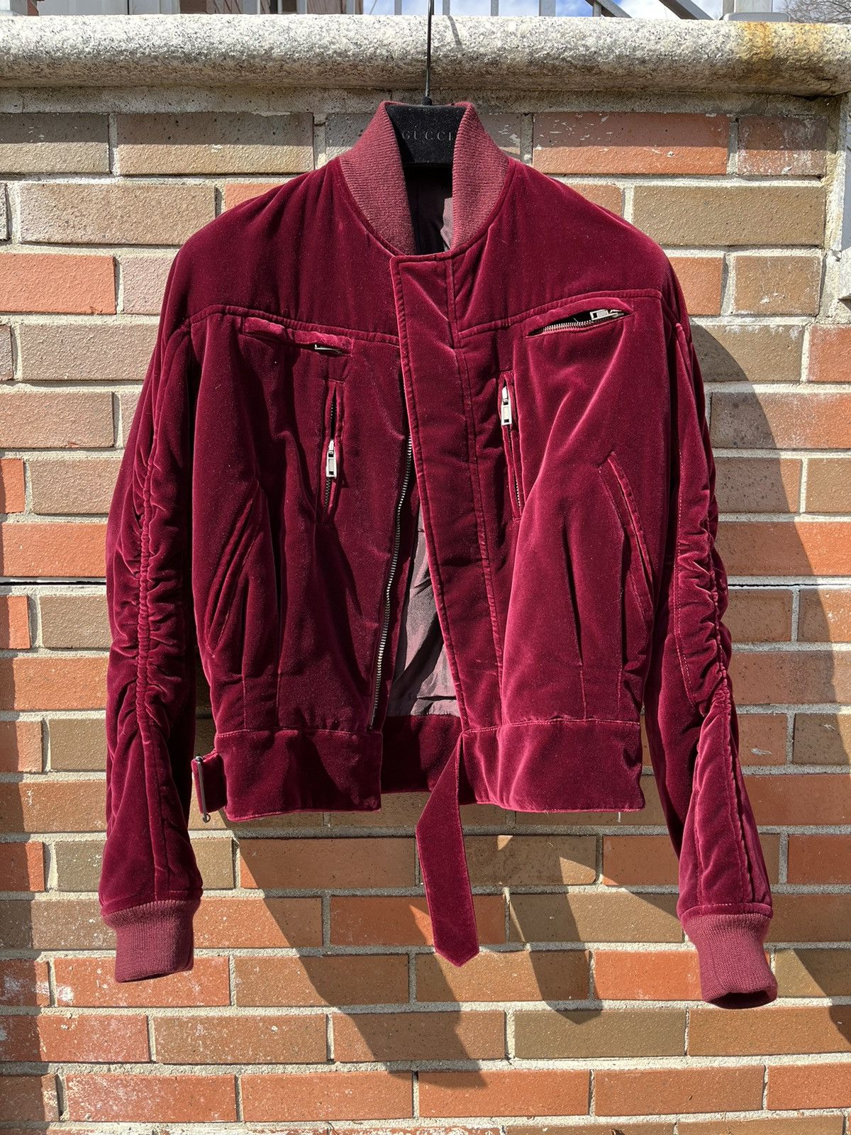 Haider ackermann red hot sale velvet bomber jacket