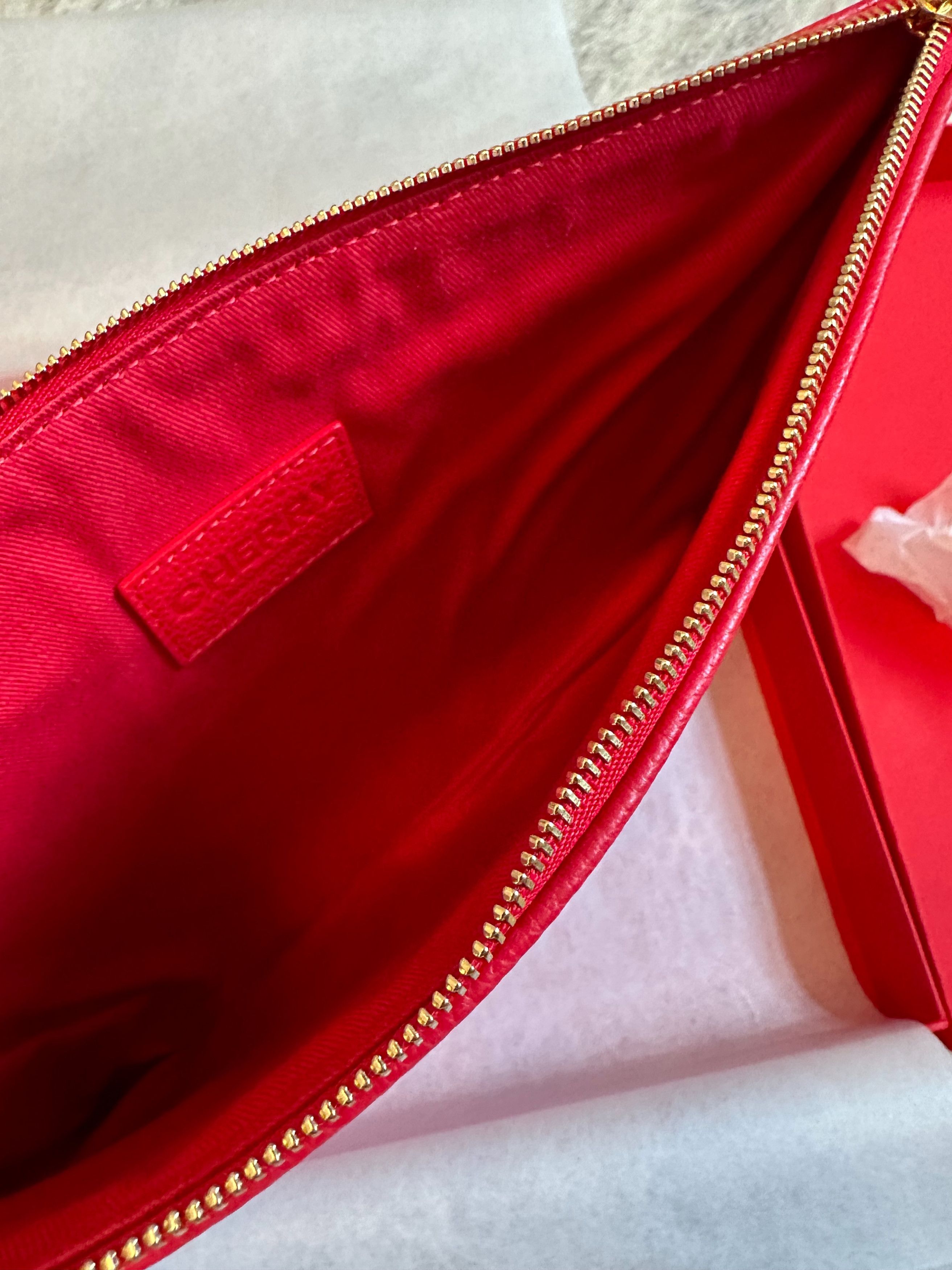 Cherry LA Cherry LA Red (Cherry) Leather Pouch Hand Bag Gold Hardware Size ONE SIZE - 4 Thumbnail