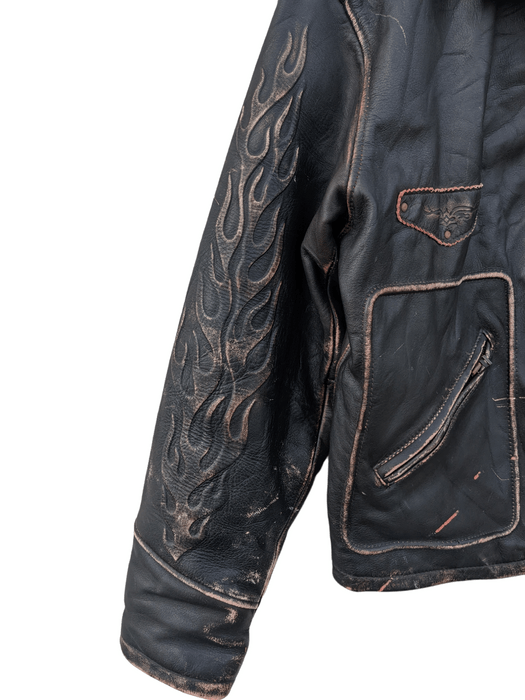 Genuine Leather Wind Armor Nichiwa Flame Design Leather Jacket