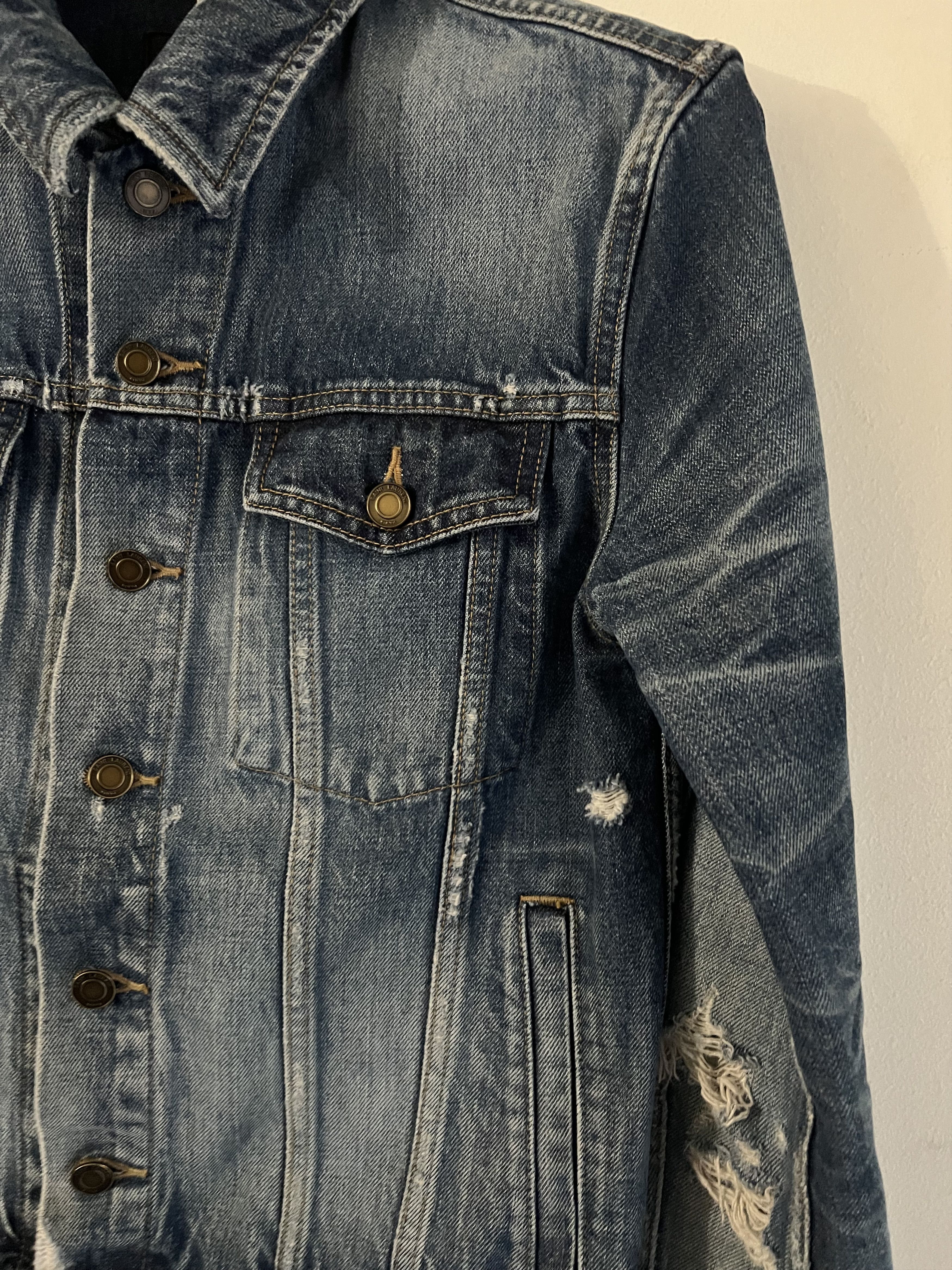 Saint Laurent Paris 1.2K SLP DESTROYED DENIM JACKET Size XS / US 0-2 / IT 36-38 - 8 Thumbnail